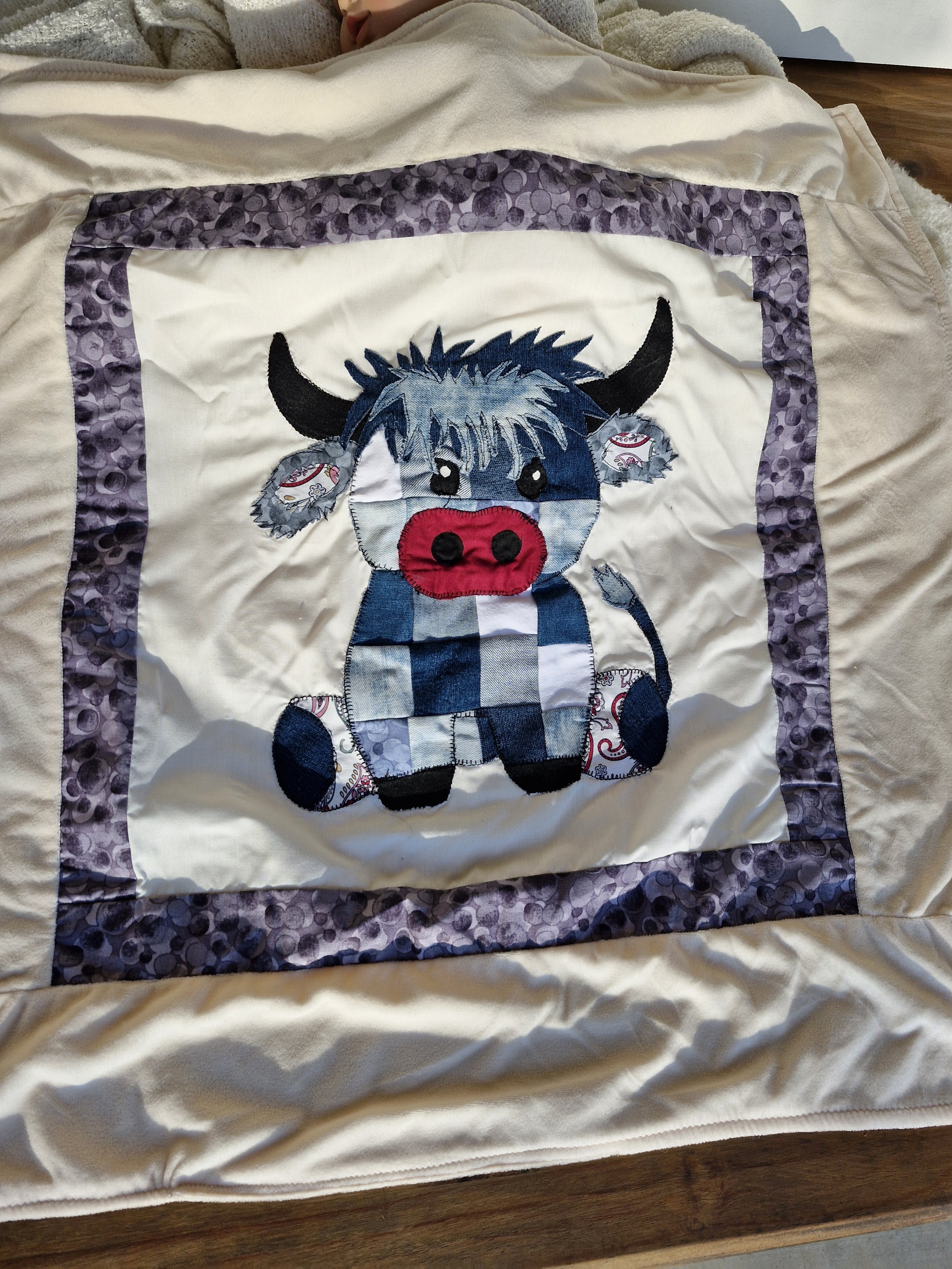 Highland Cow Patchwork front Baby Blanket