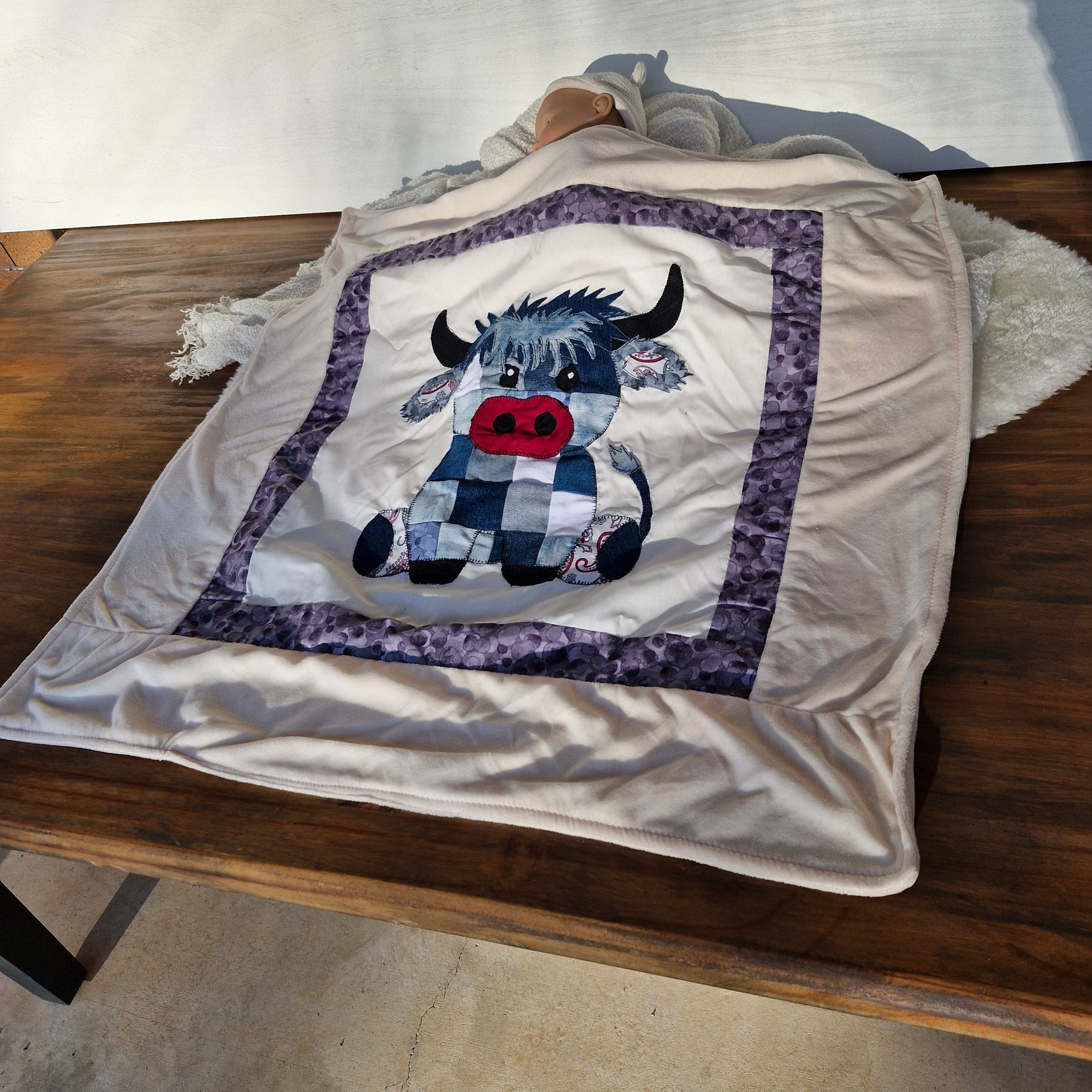 Highland Cow Patchwork front Baby Blanket