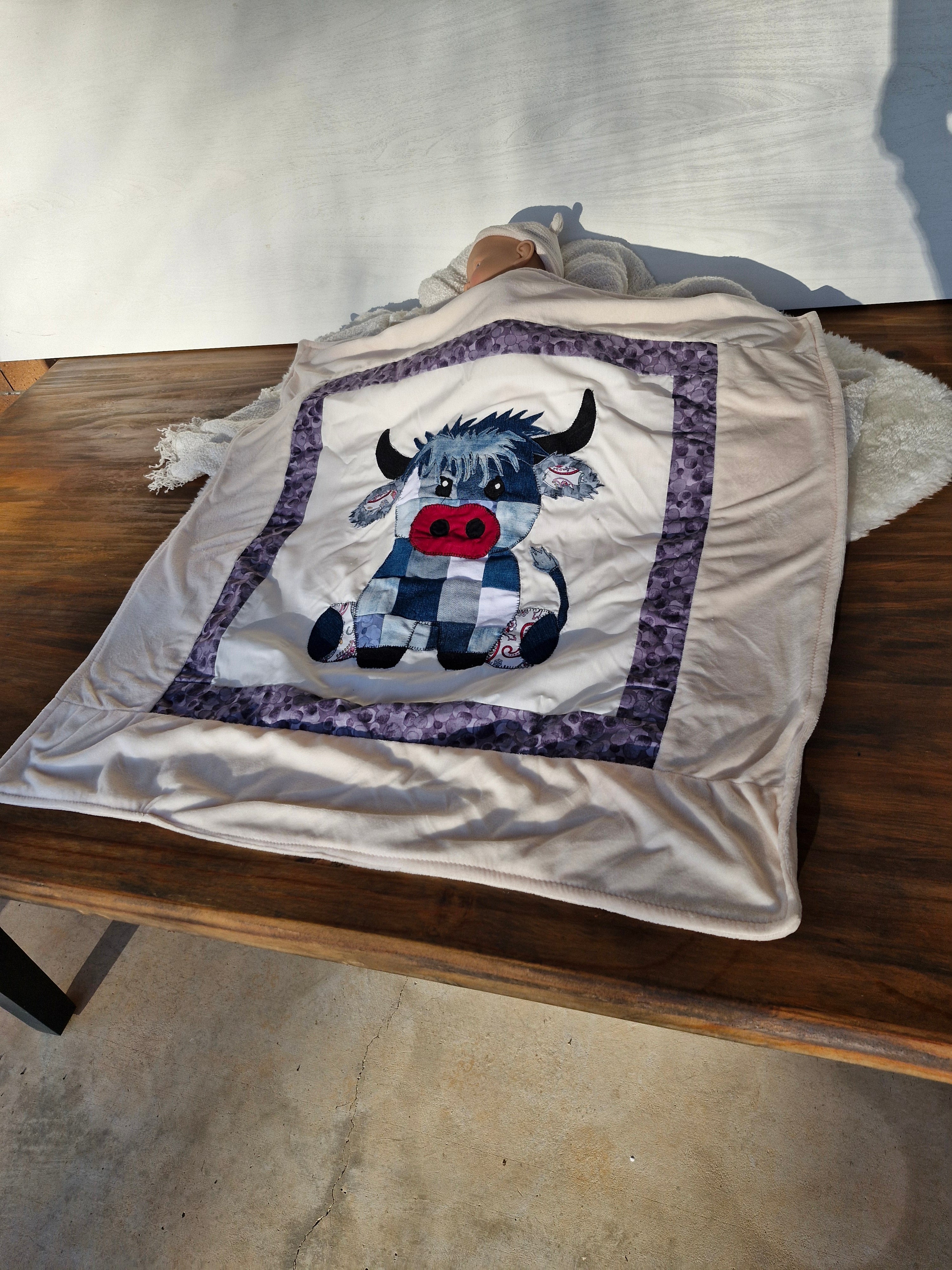 Highland Cow Patchwork front Baby Blanket
