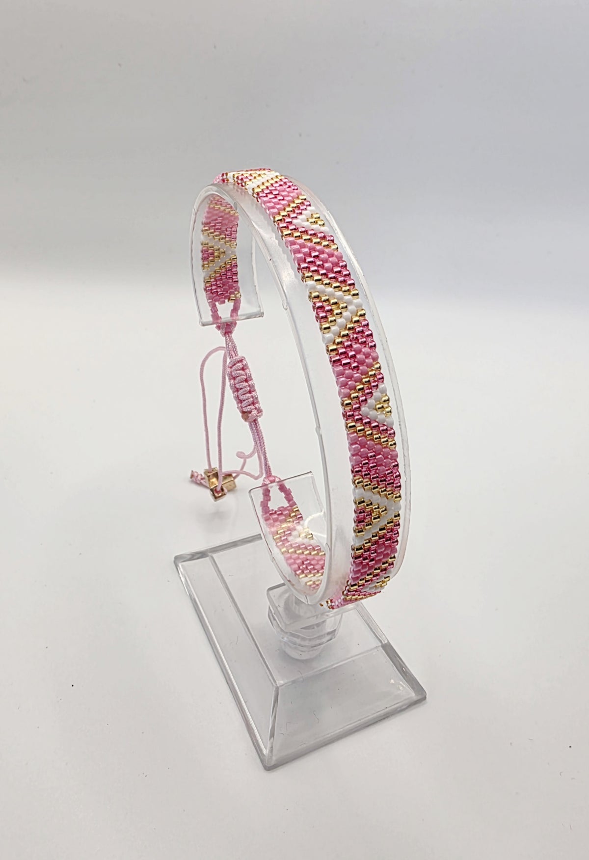 Pink and Gold, Handwoven Beaded Bracelet, Adjustable