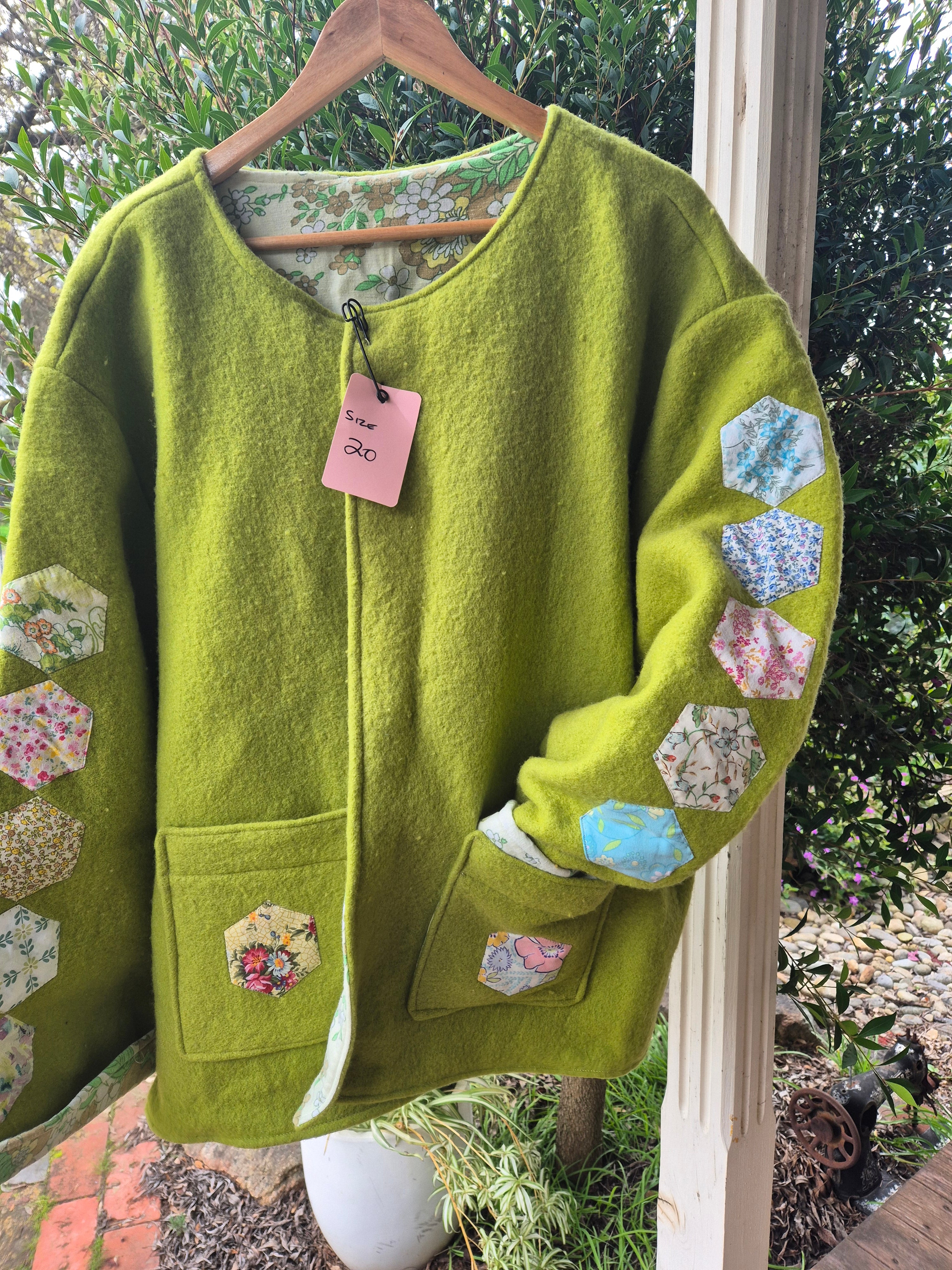 Upcycled woollen blanket jacket size 20