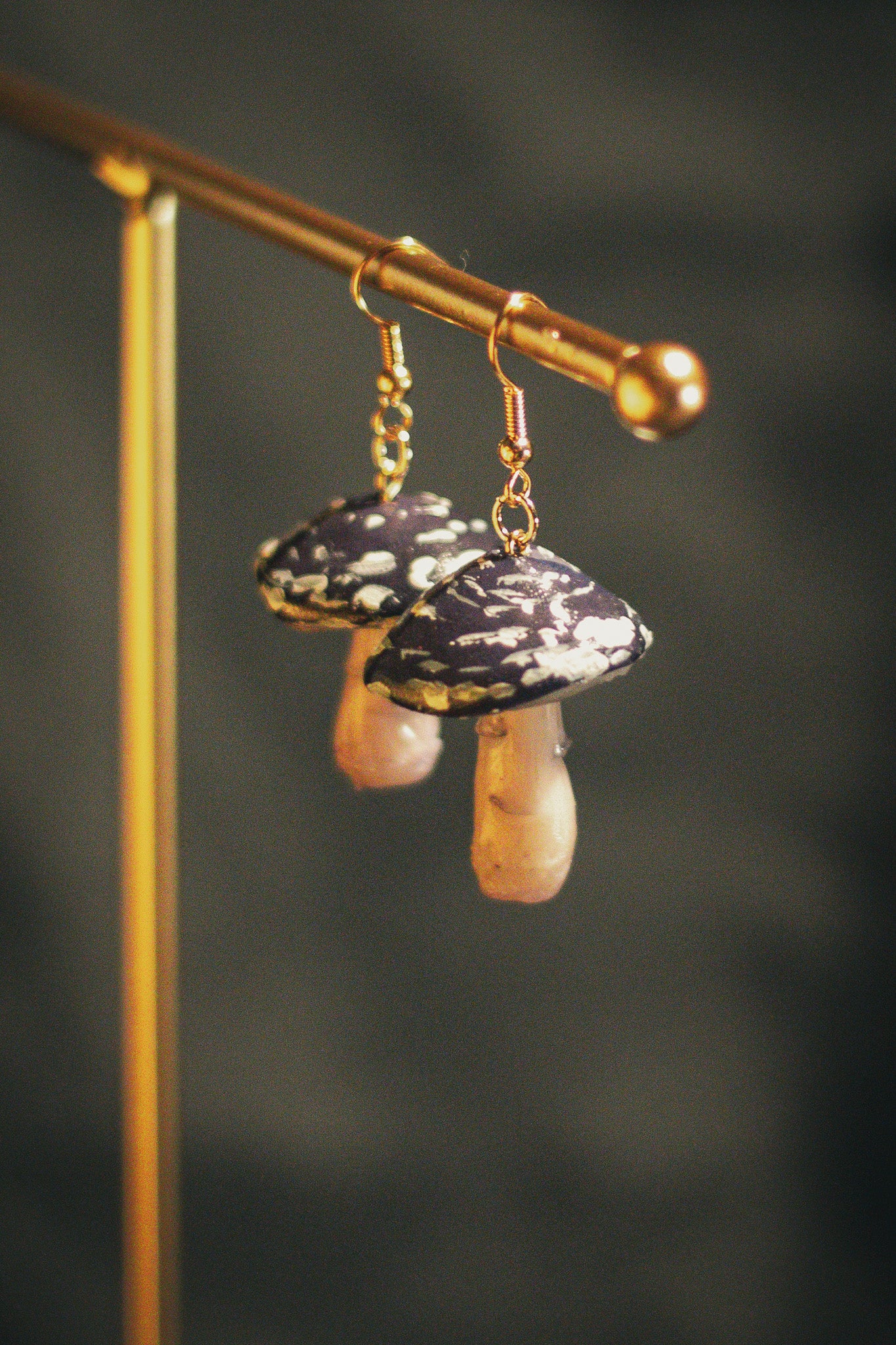 Dark Purple Mushroom Earrings
