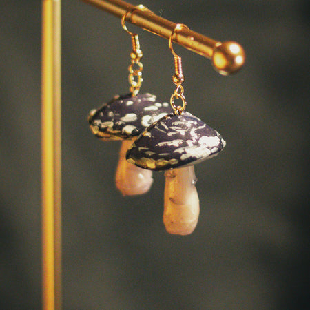 Dark Purple Mushroom Earrings