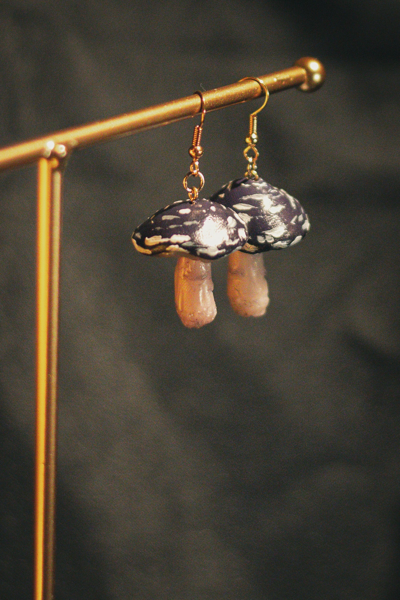 Dark Purple Mushroom Earrings