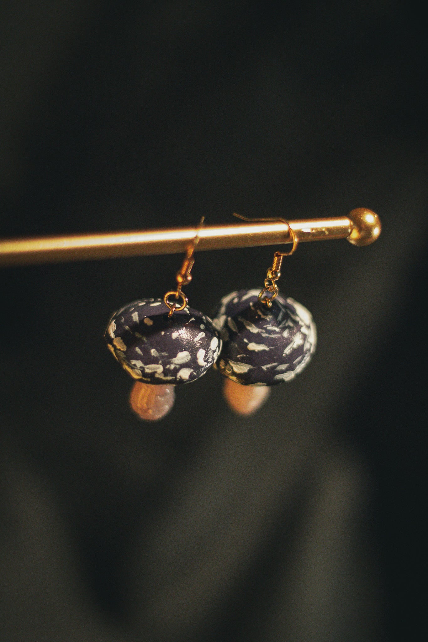 Dark Purple Mushroom Earrings