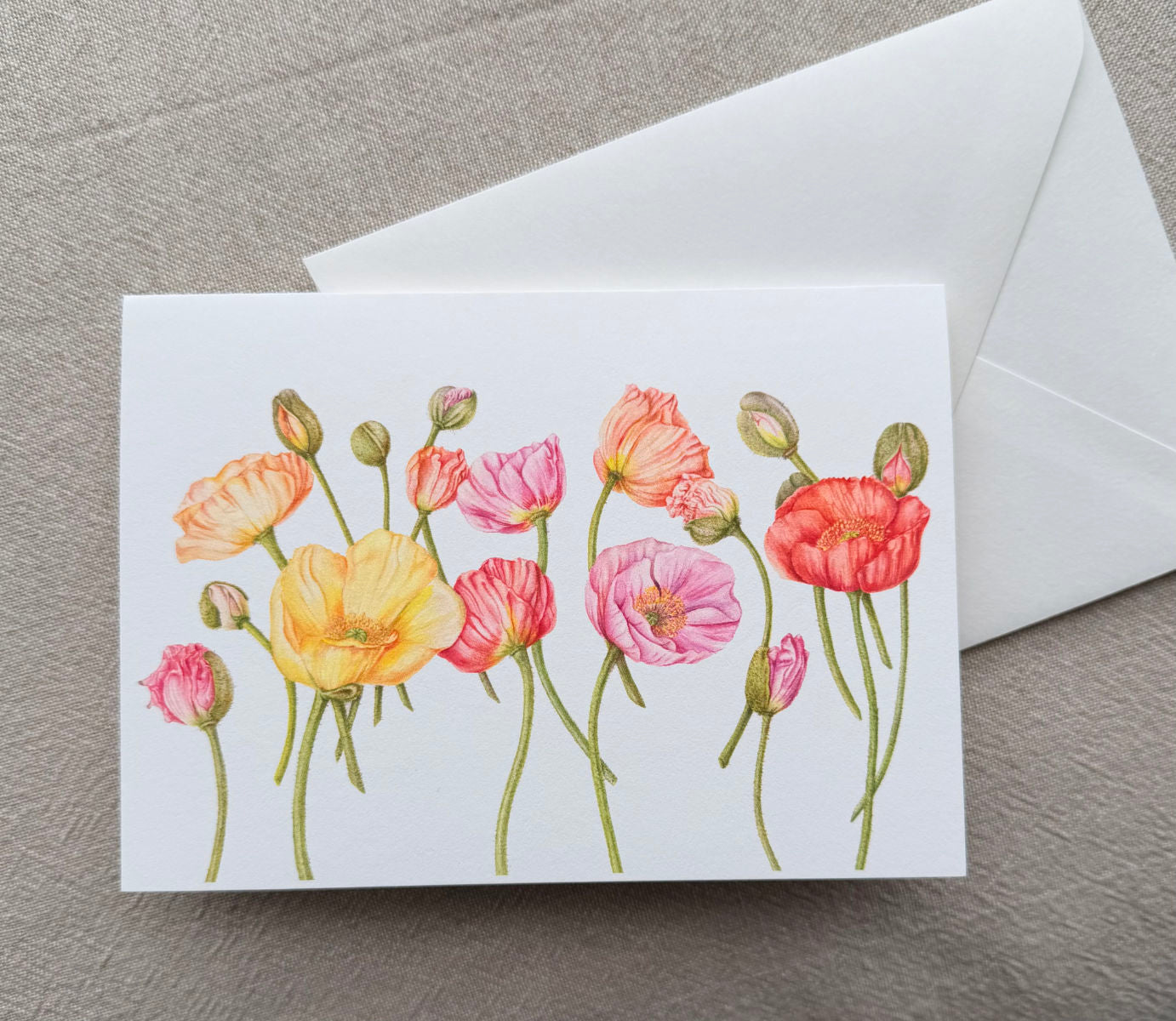 Iceland Poppy Botanical Art Card - Handmade Watercolour Greeting Card