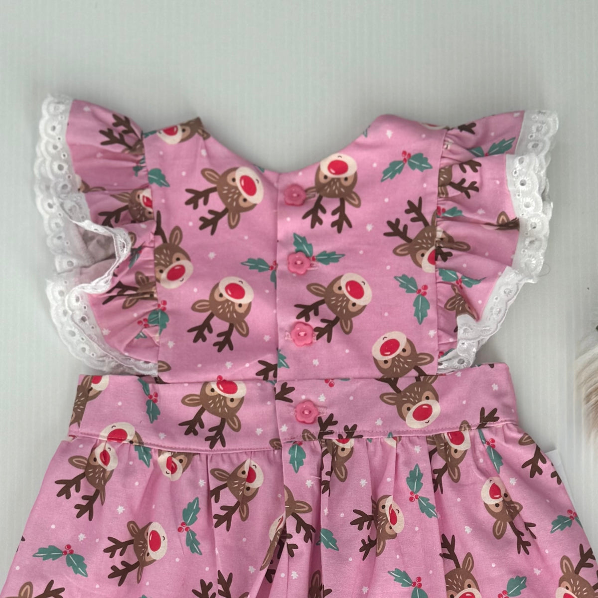 Pink Ruffle Reindeer Christmas Dress