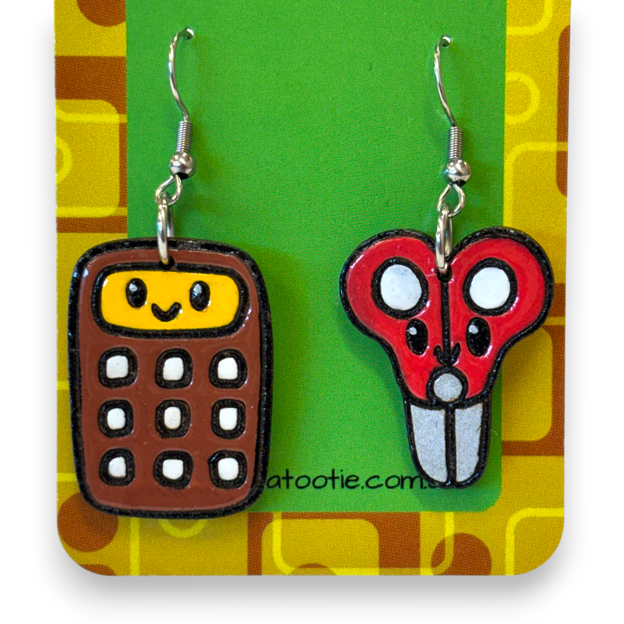 Calculator & Scissors Teacher Earrings - hand painted