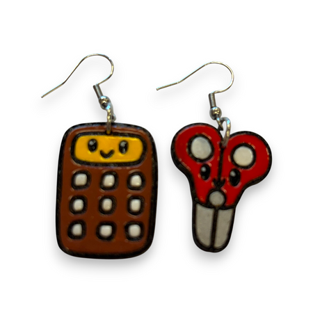 Calculator & Scissors Teacher Earrings - hand painted