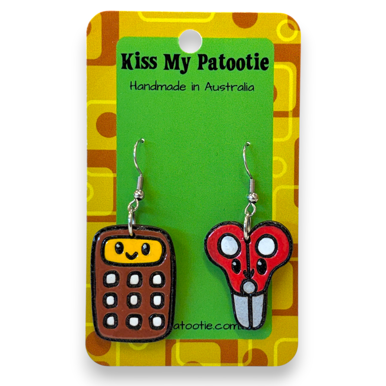 Calculator & Scissors Teacher Earrings - hand painted