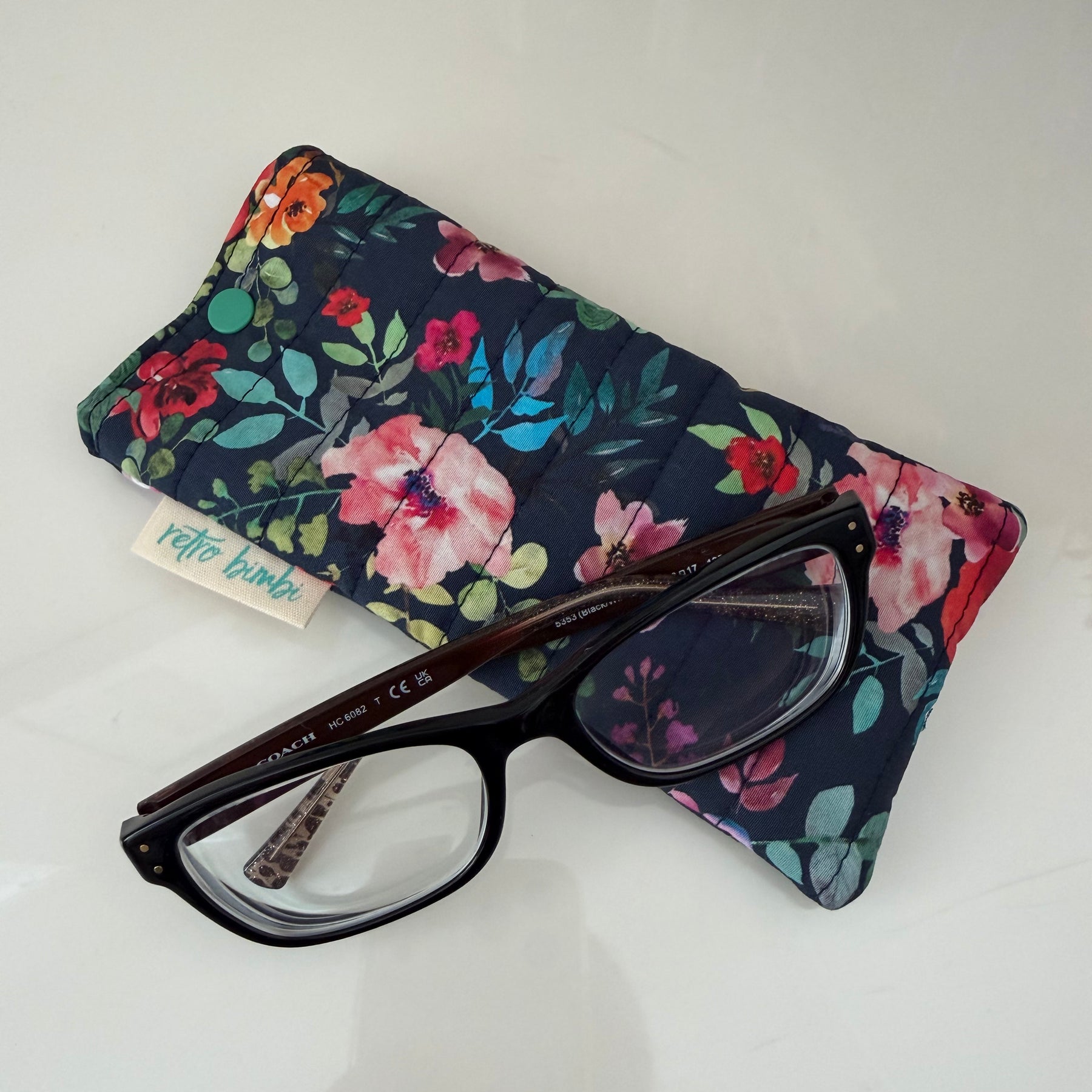 Quilted Glasses Case - Navy Floral