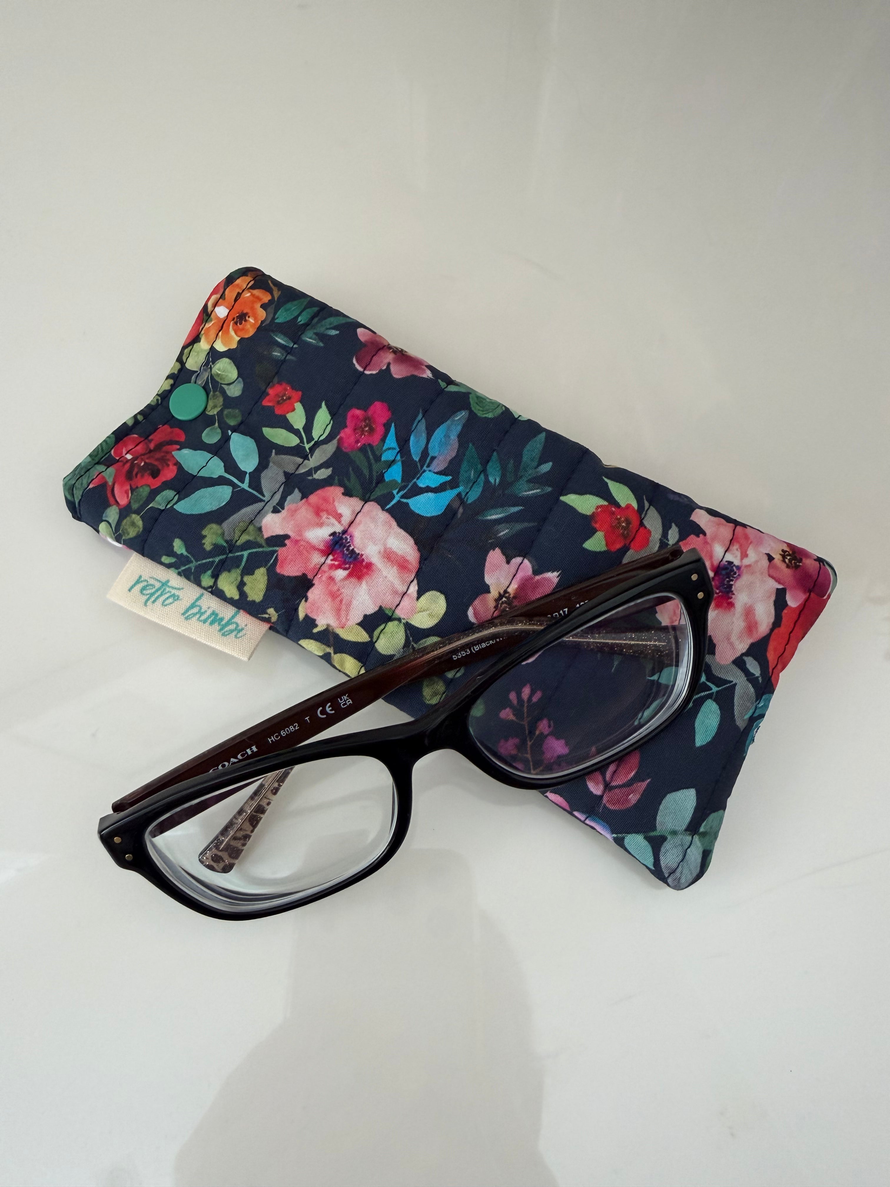 Quilted Glasses Case - Navy Floral