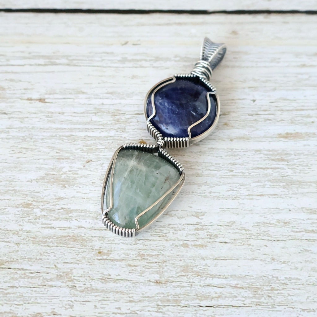Sterling Silver Sodalite and Aquamarine Pendant ~ Talisman of Insight and Clarity