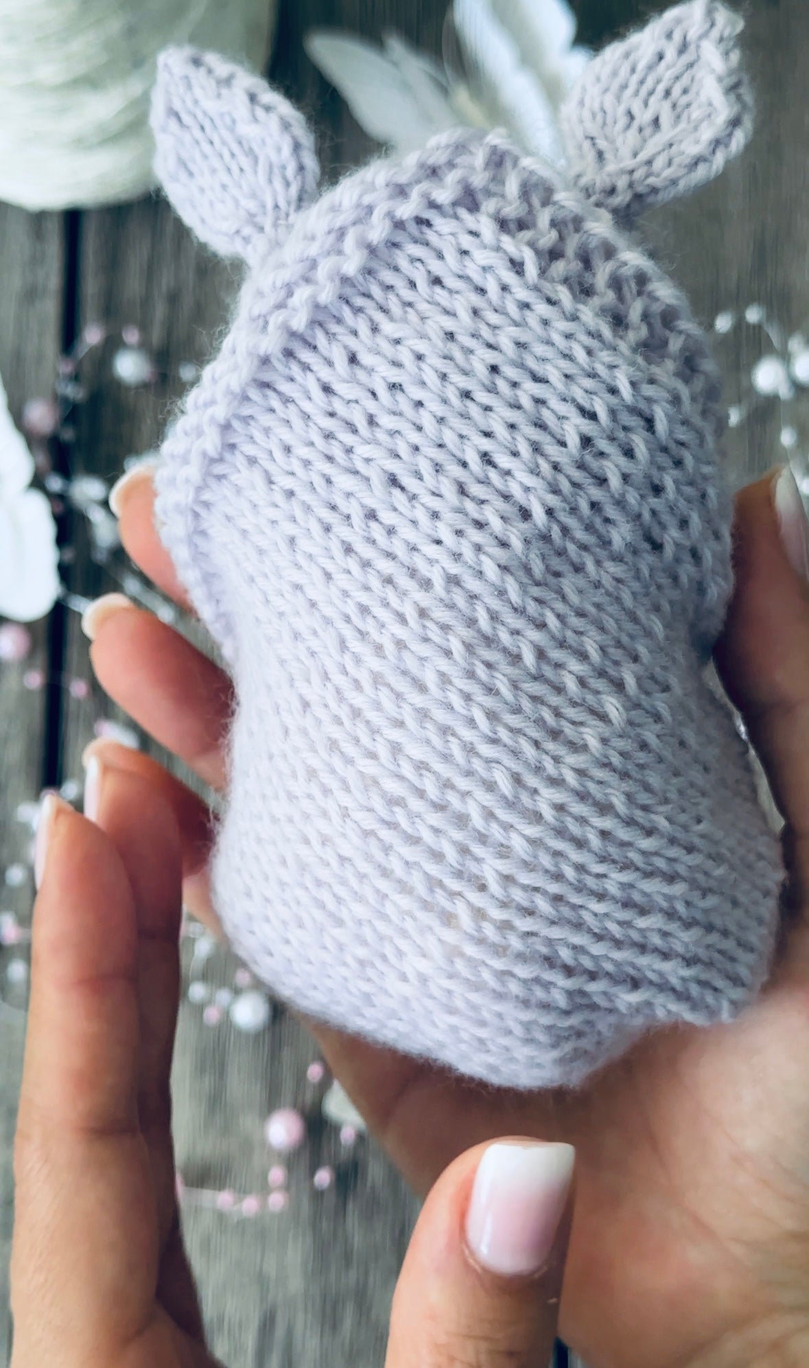 Handmade White Sleeping Kitty in The Bunny Beanie and Blanket