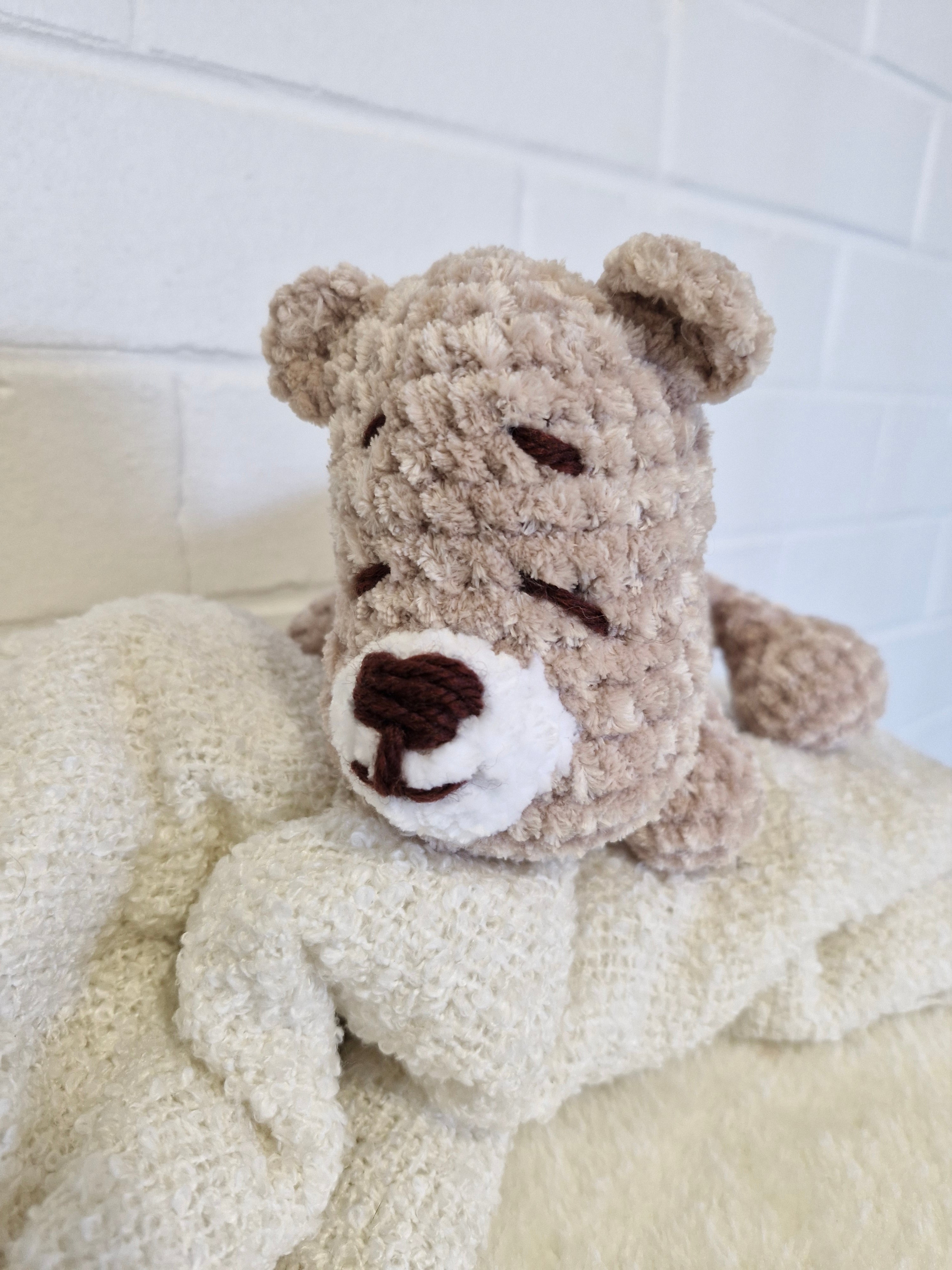 Handmade Crochet super cute Brown Sleepy Baby Bear