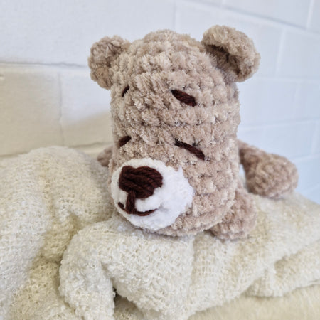 Handmade Crochet super cute Brown Sleepy Baby Bear
