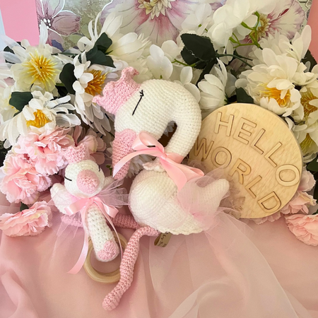 Handmade Crochet Princess Swan and Teether Baby Gift Set