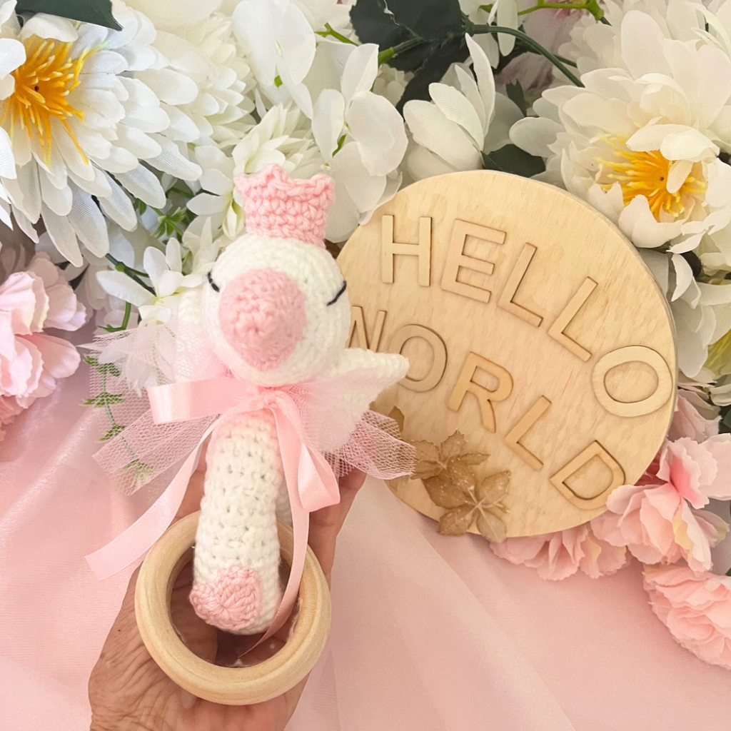 Handmade Crochet Princess Swan and Teether Baby Gift Set