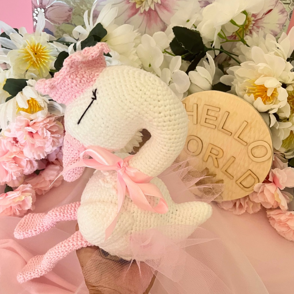 Handmade Crochet Princess Swan and Teether Baby Gift Set