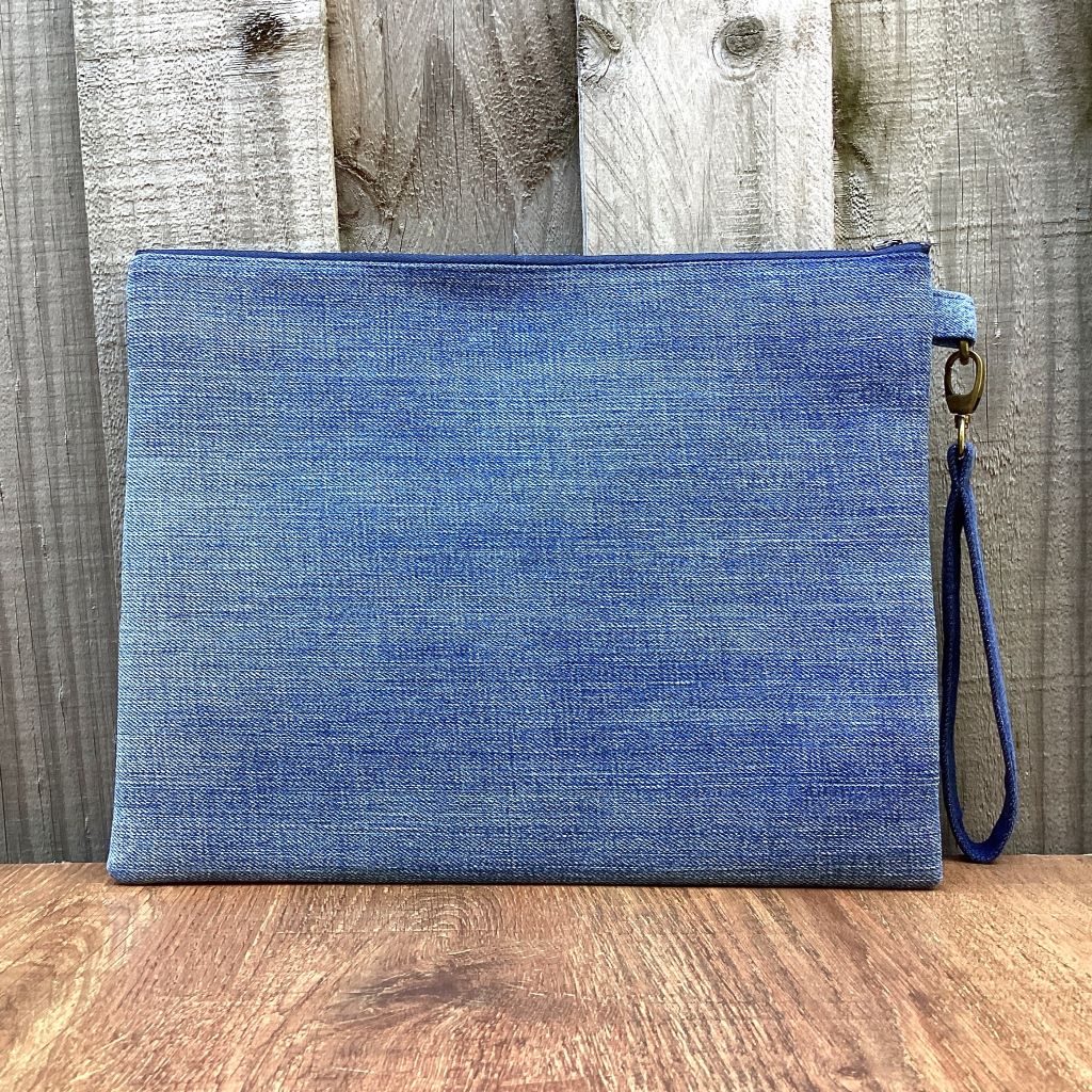 Large Upcycled Denim Pouch #7 - Patchwork Squares