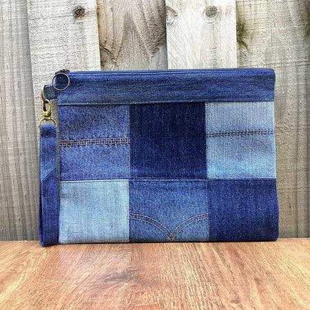 Large Upcycled Denim Pouch #7 - Pocket Patchwork