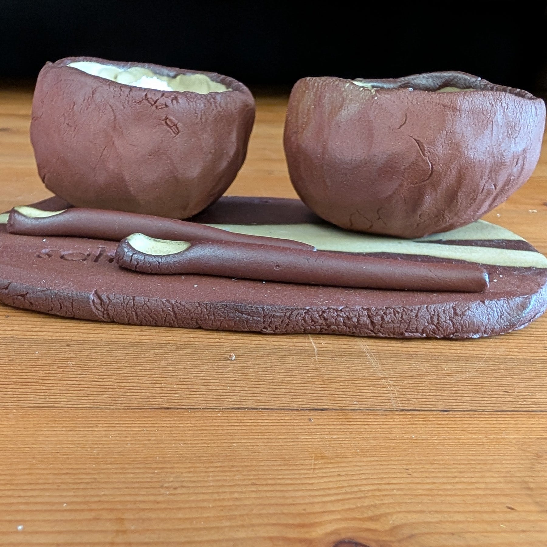Hand-built Ceramic Salt & Pepper Pots with Tray and Spoons - Rustic | Earthy | Kitchen Set