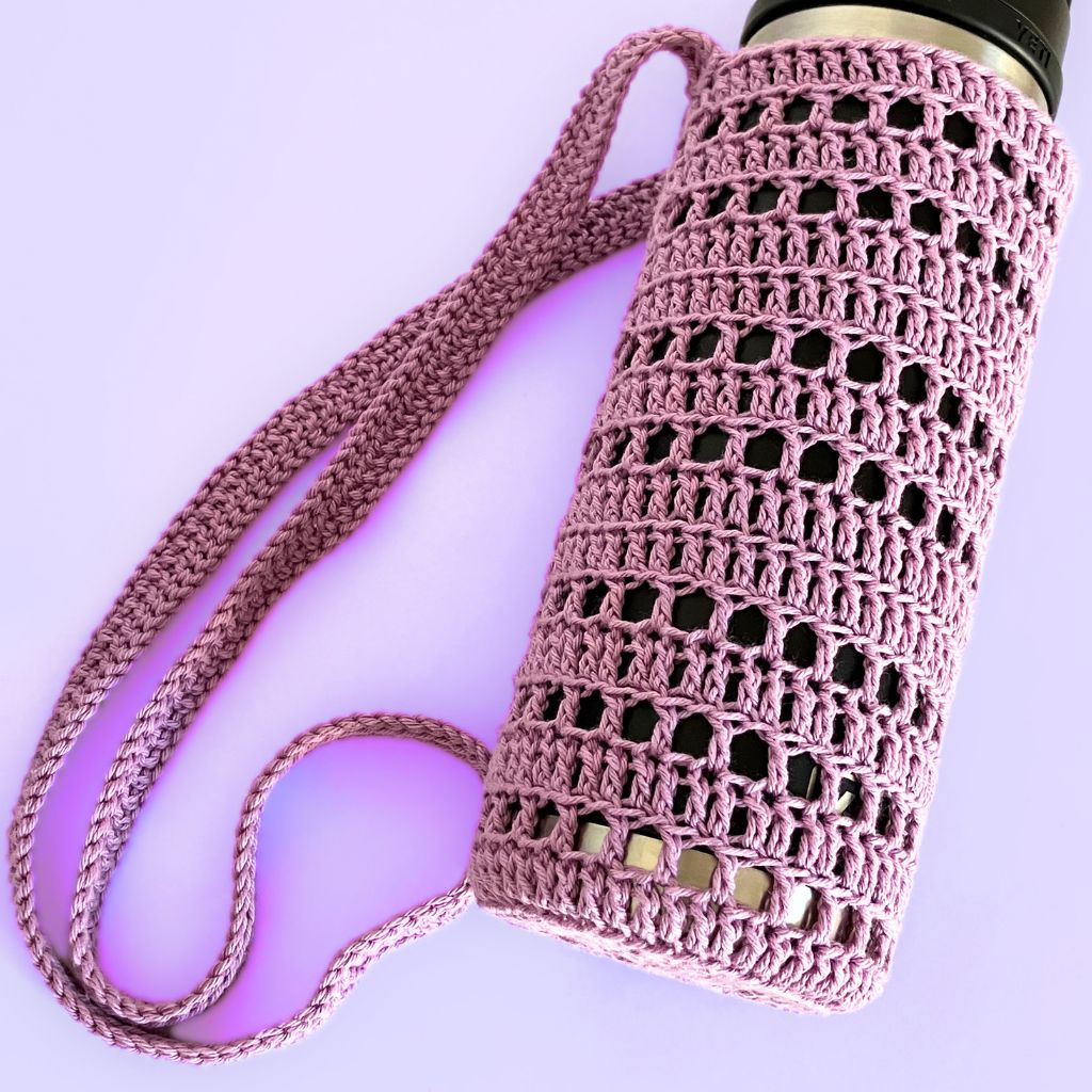Lavender - Crocheted Cotton Hydration Bottle Carrier - CrossBody Strap