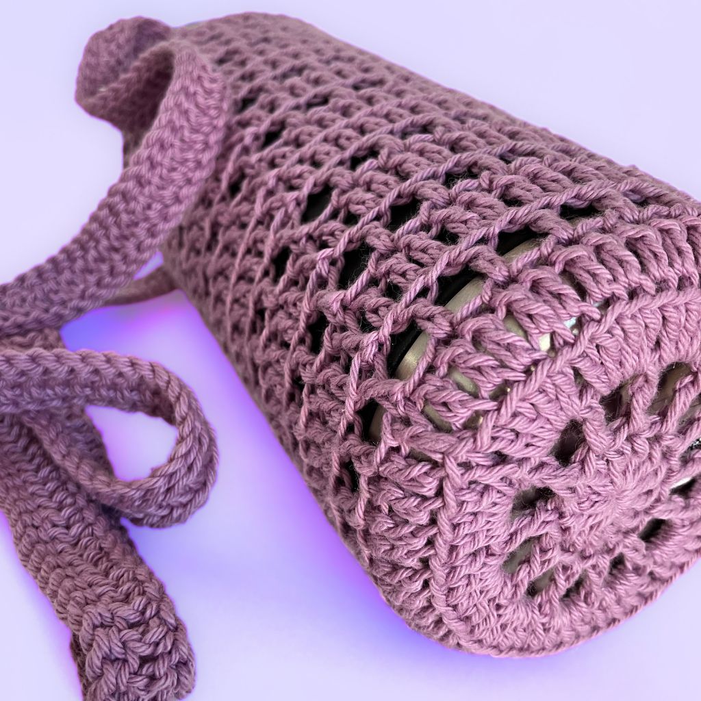 Lavender - Crocheted Cotton Hydration Bottle Carrier - CrossBody Strap
