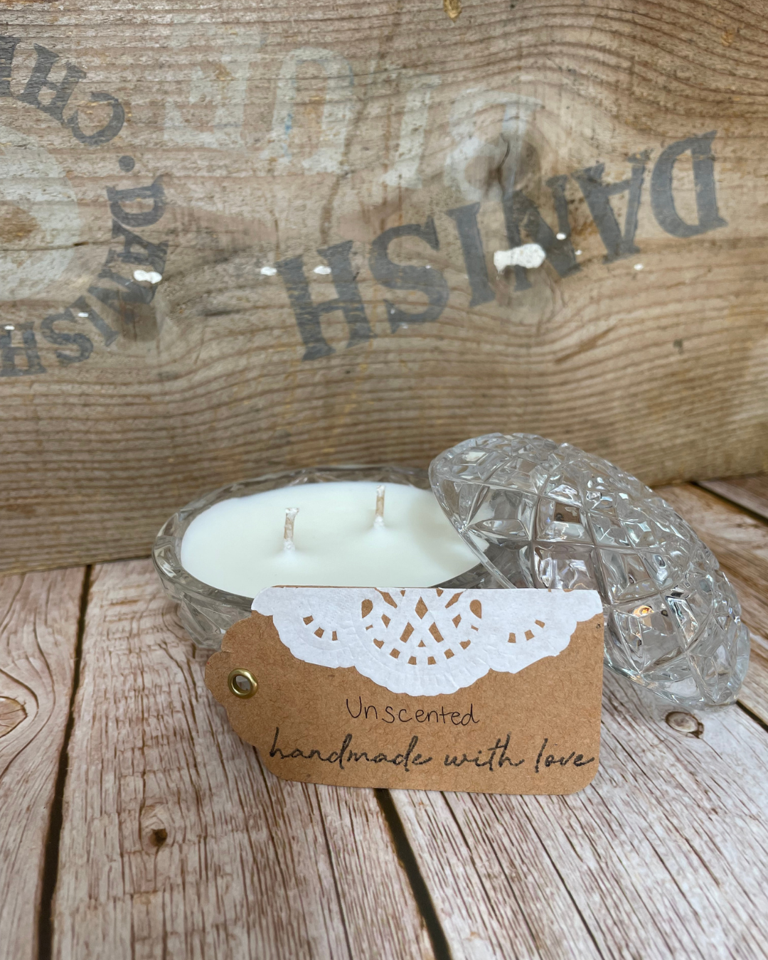 Unscented I Natural Soy Candle in a Vintage Sweets Dish with Lid