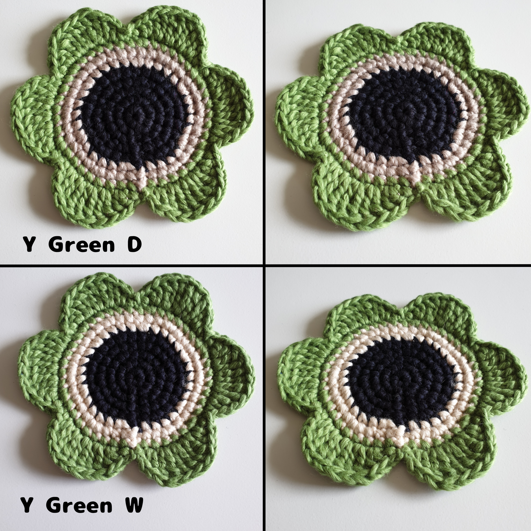 Hand knitted Daisy Flower Soft Coaster : Green Yellow Orange
