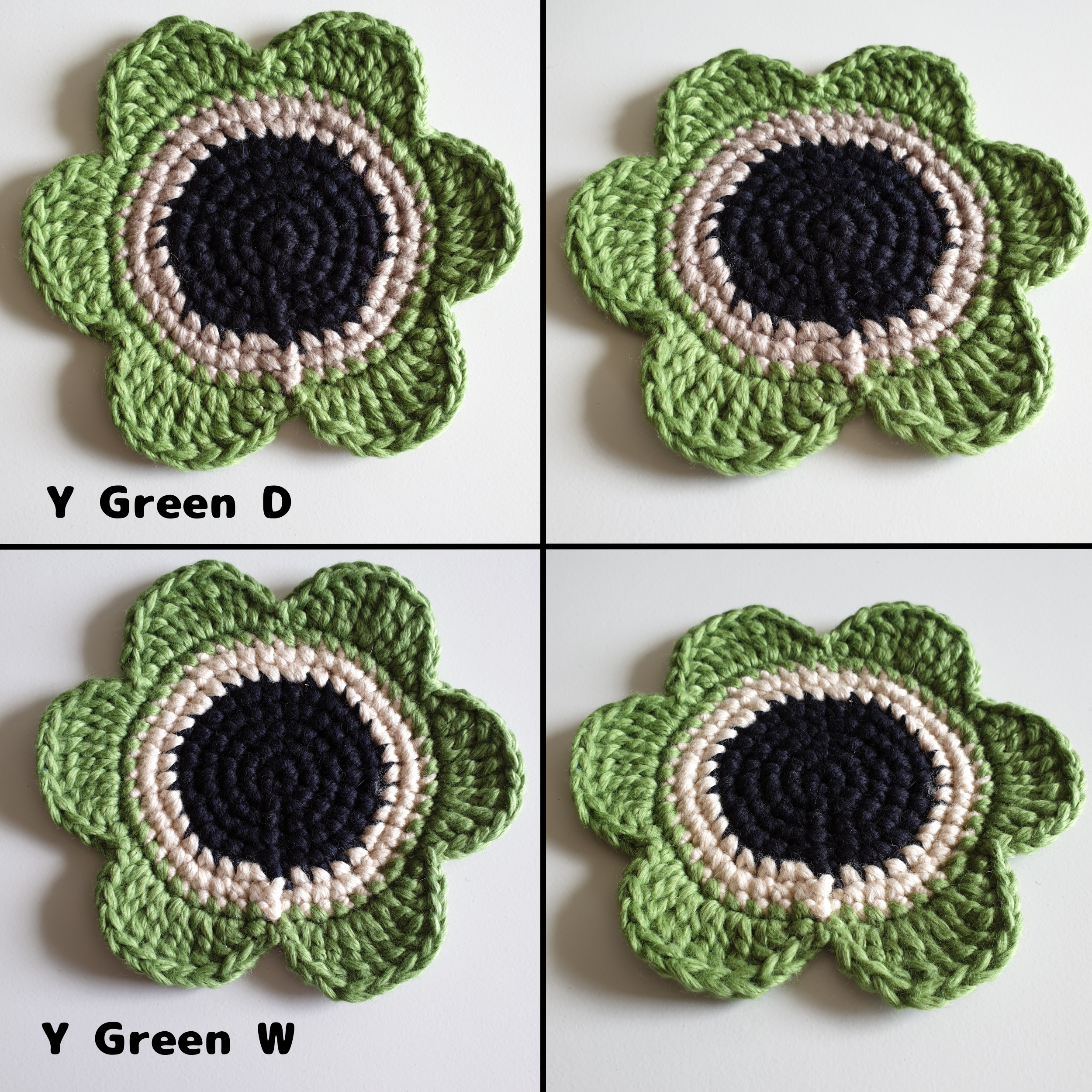 Hand knitted Daisy Flower Soft Coaster : Green Yellow Orange