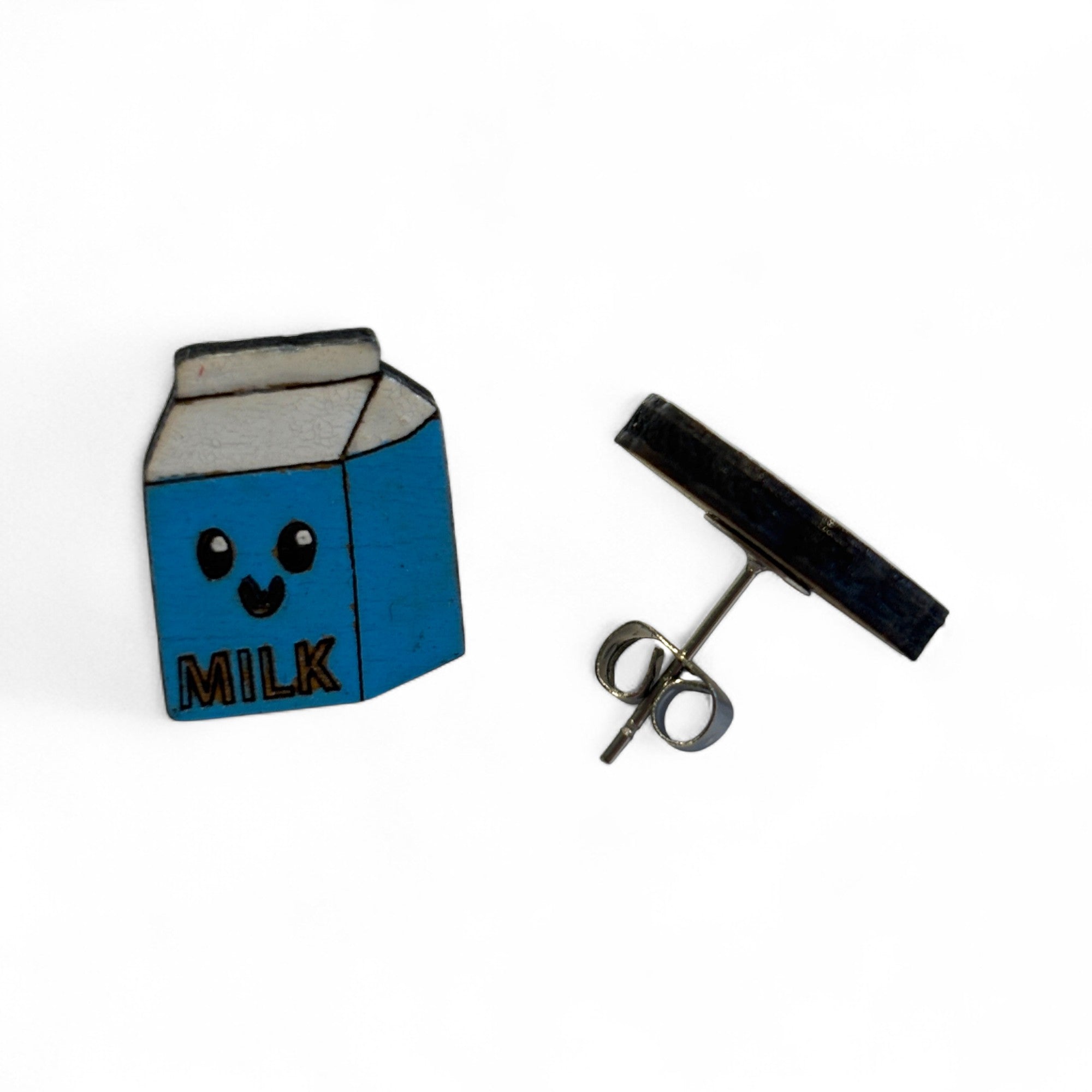 Milk and cookie studs - hand painted, wooden earrings
