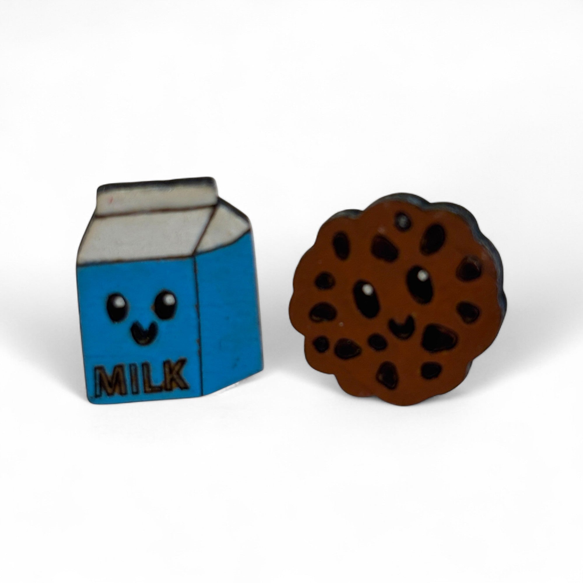 Milk and cookie studs - hand painted, wooden earrings
