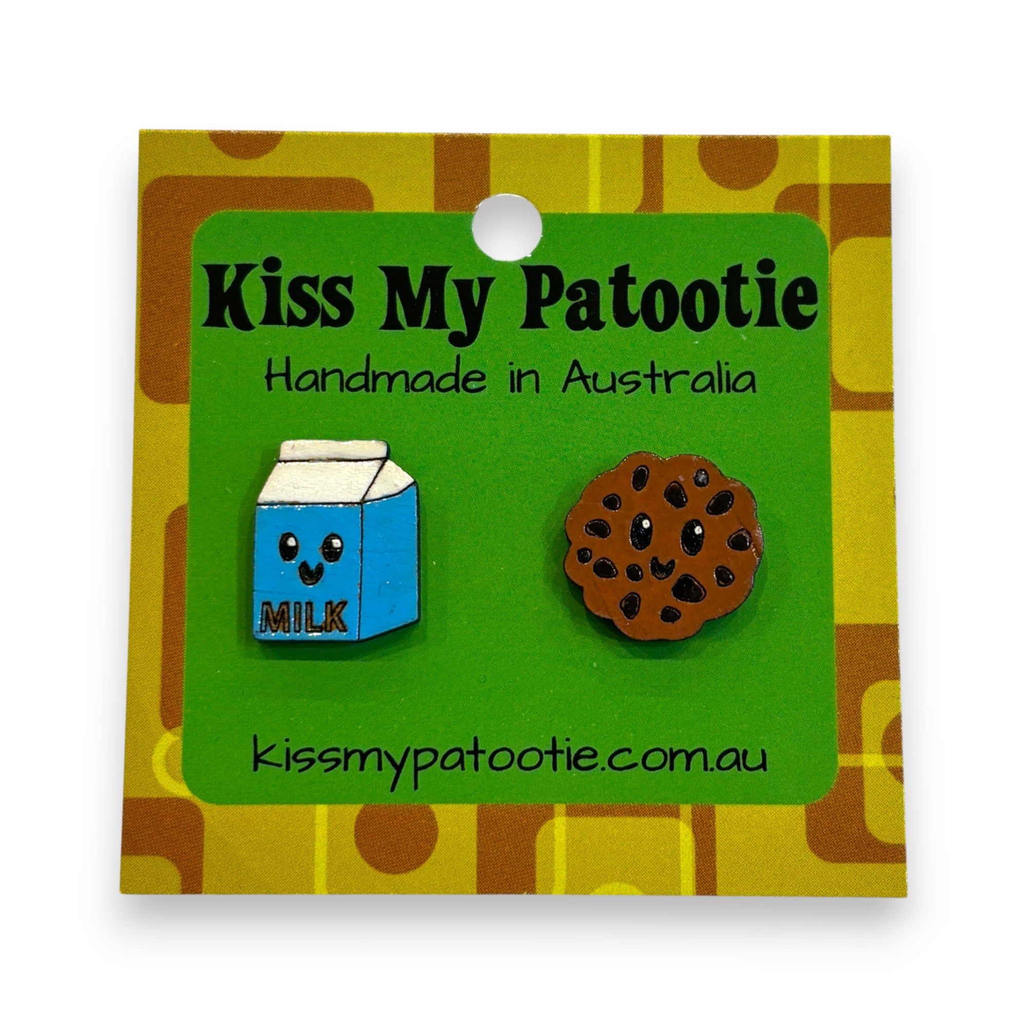 Milk and cookie studs - hand painted, wooden earrings