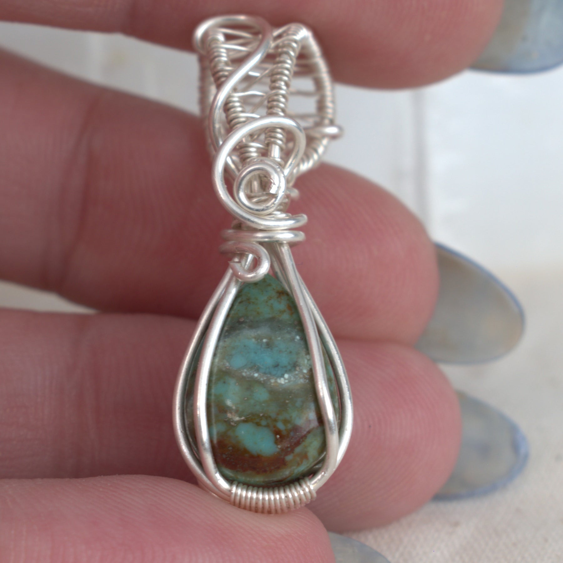 Wire Wrapped Tibetan Turquoise Keepsake Pendant
