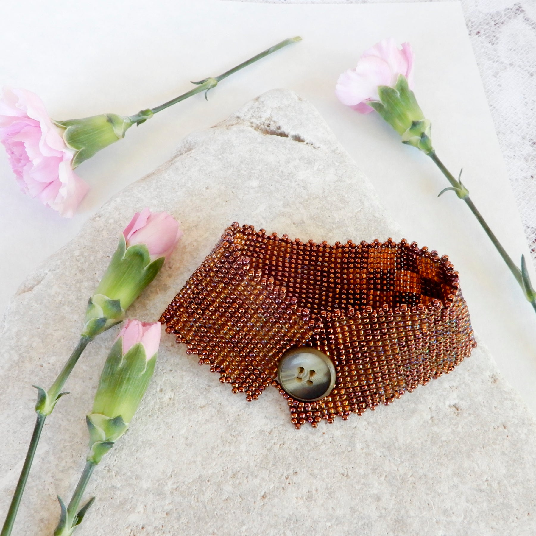 Hand beaded Bracelet in Bronze