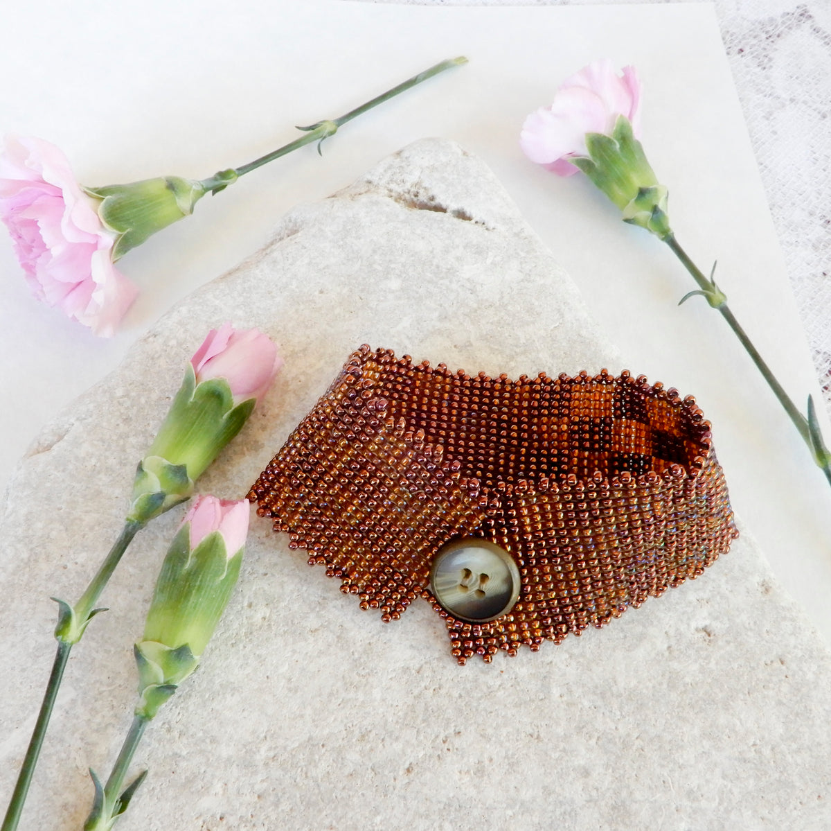Hand beaded Bracelet in Bronze