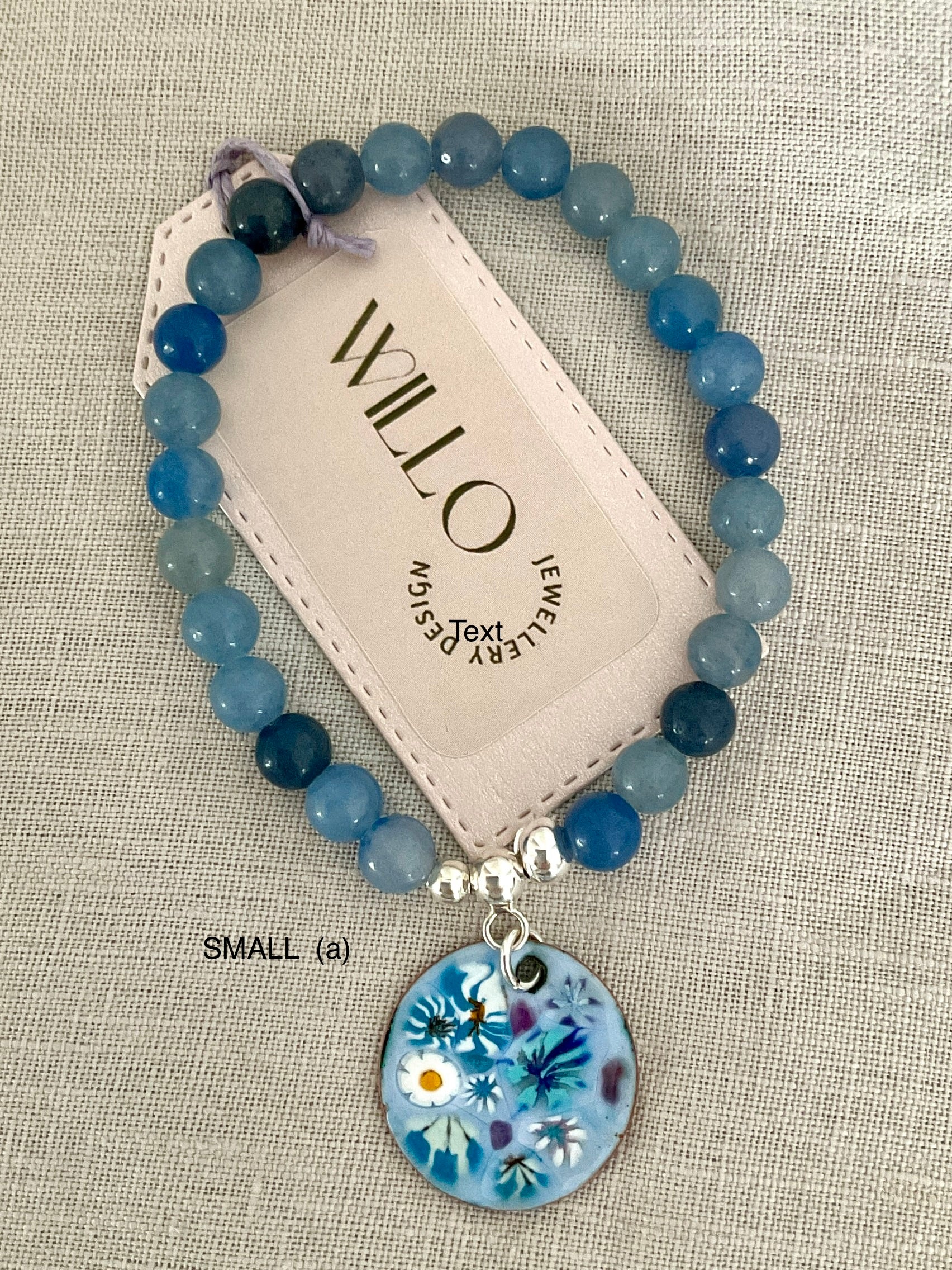 Aventurine (blue) gemstone bracelet with enamel charm