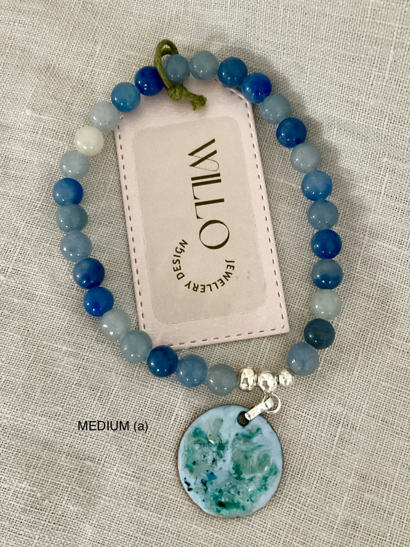 Aventurine (blue) gemstone bracelet with enamel charm