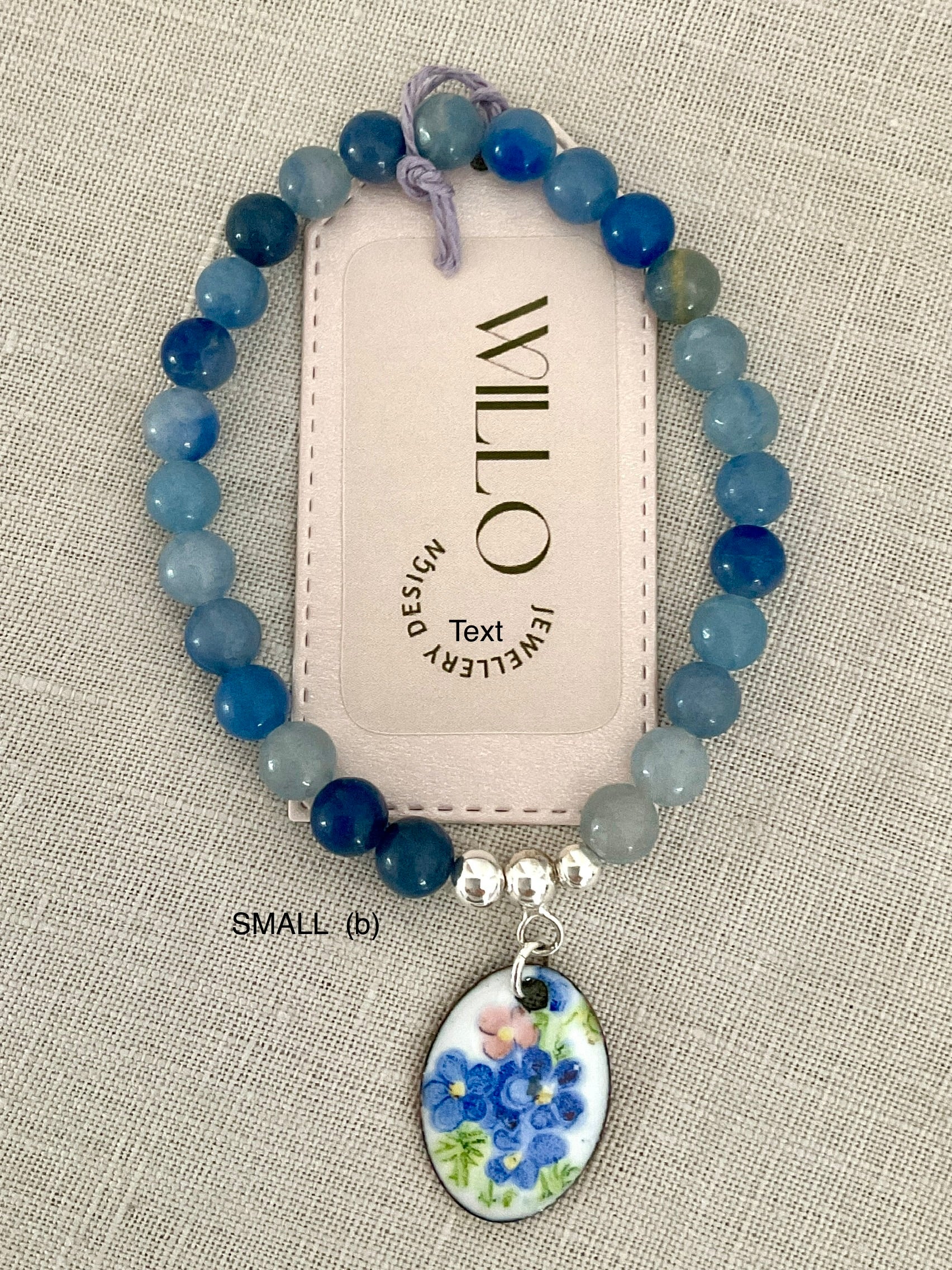 Aventurine (blue) gemstone bracelet with enamel charm