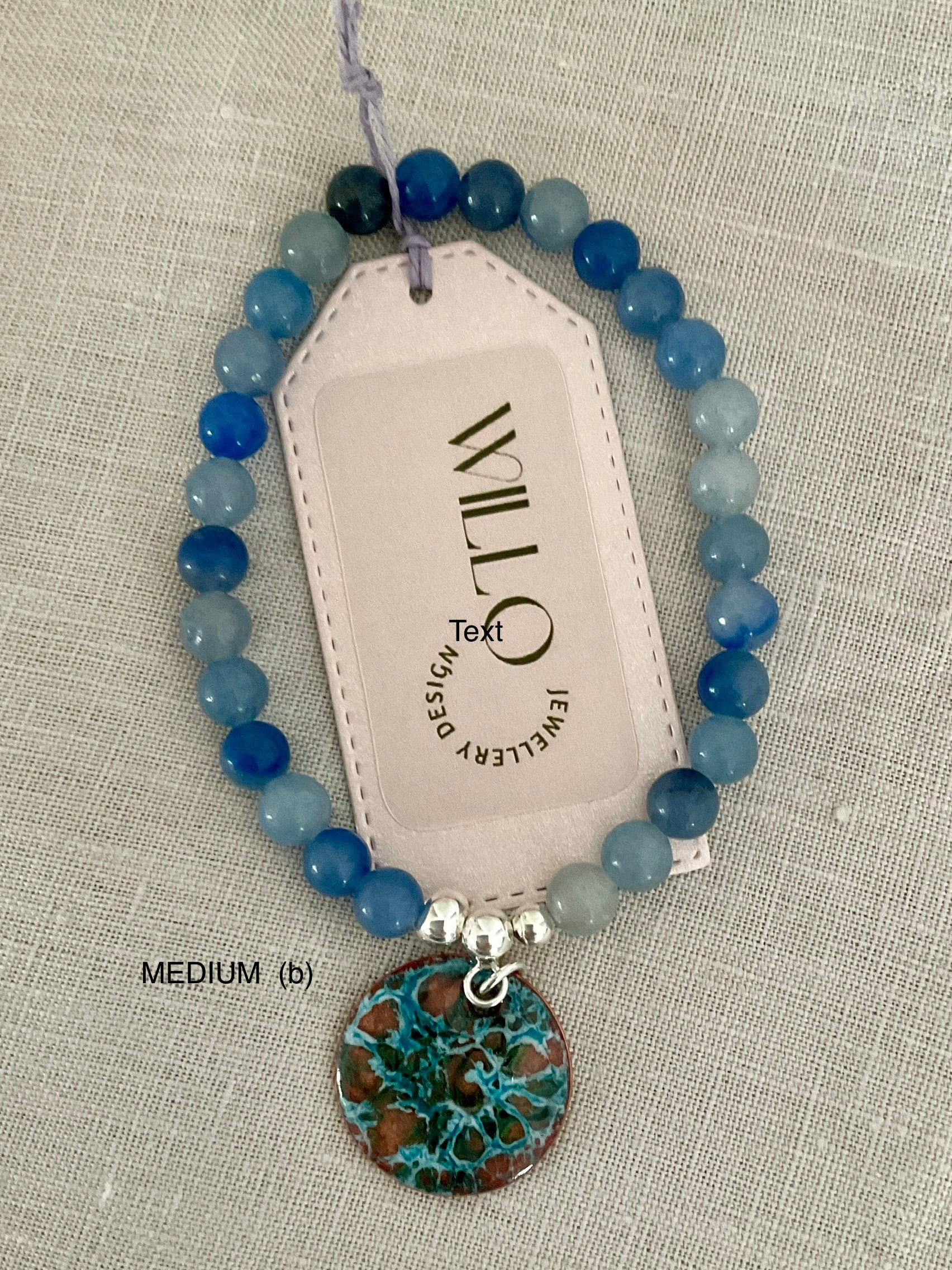 Aventurine (blue) gemstone bracelet with enamel charm