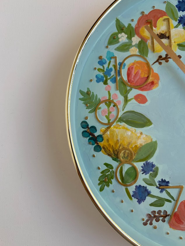 Floral Wall Clock - Baby Blue
