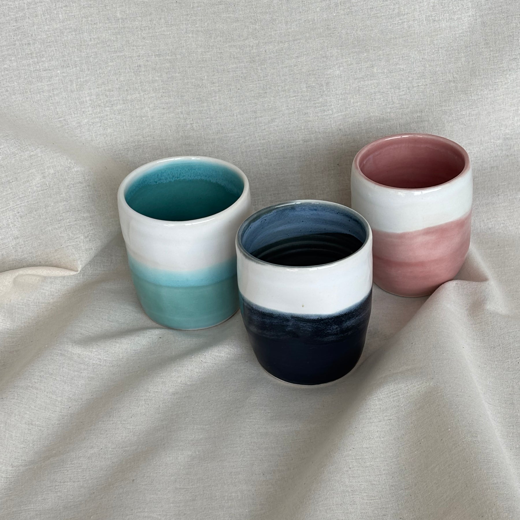 Handmade Ceramic Stoneware Cup | Wheel Thrown | Handleless | Thumb Print | Duo Colours