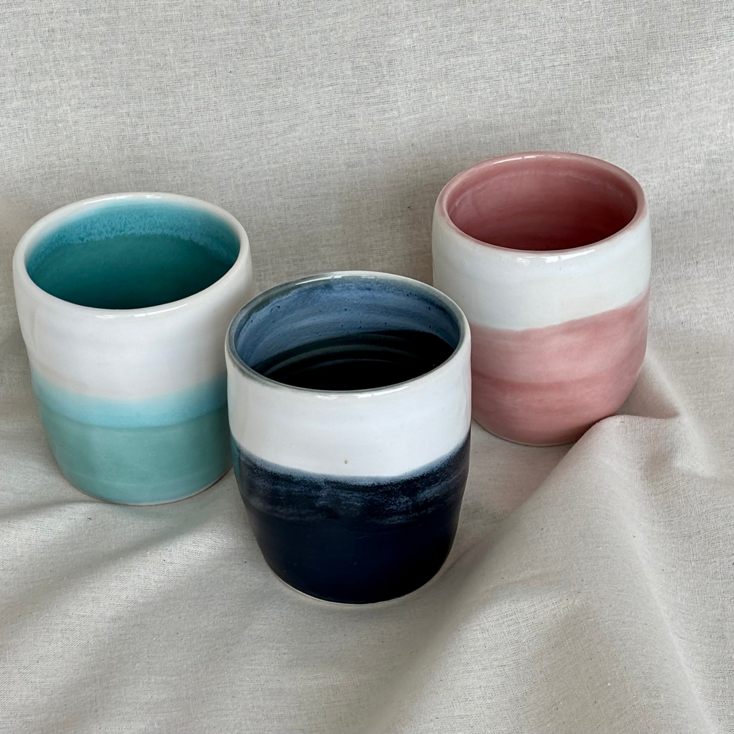 Handmade Ceramic Stoneware Cup | Wheel Thrown | Handleless | Thumb Print | Duo Colours