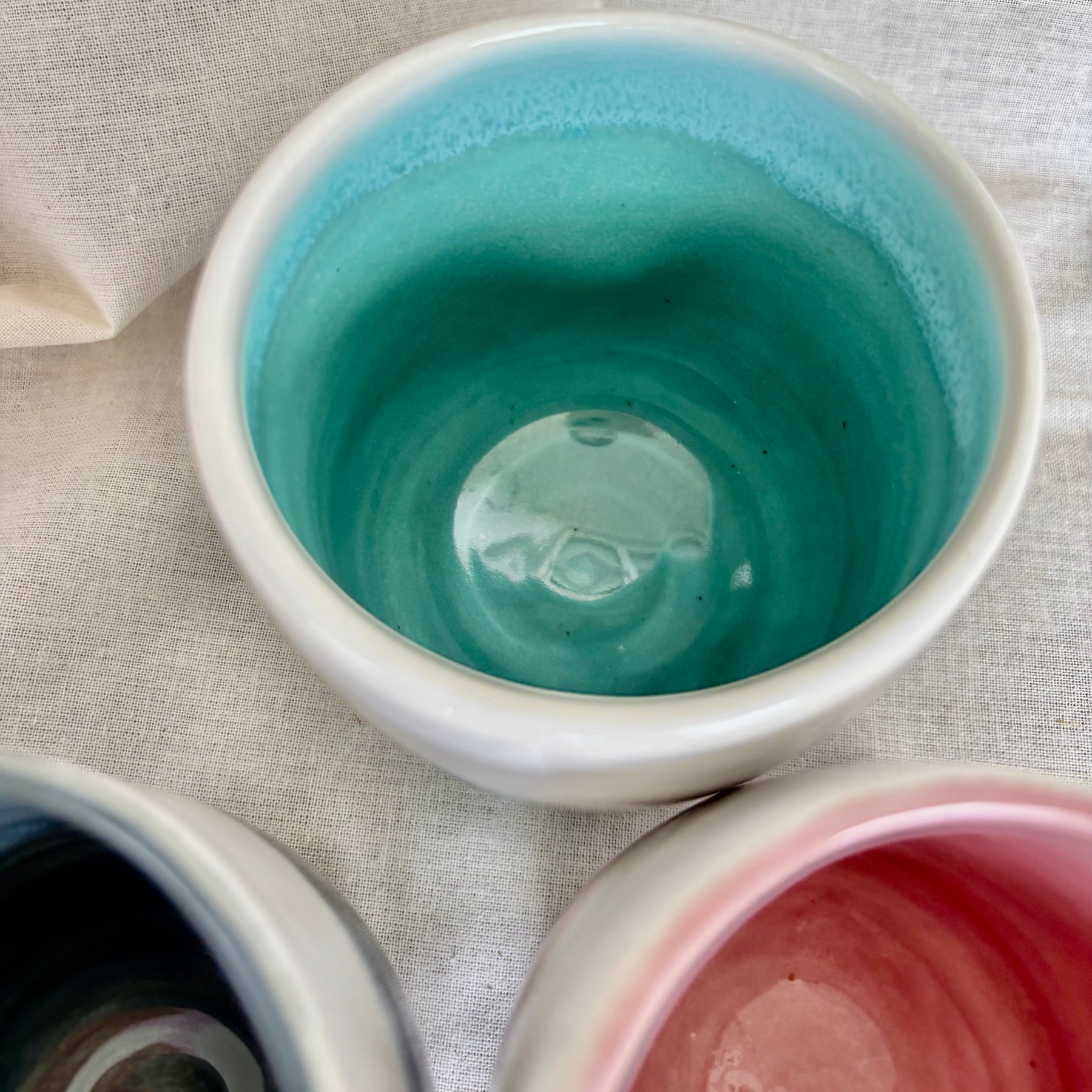 Handmade Ceramic Stoneware Cup | Wheel Thrown | Handleless | Thumb Print | Duo Colours