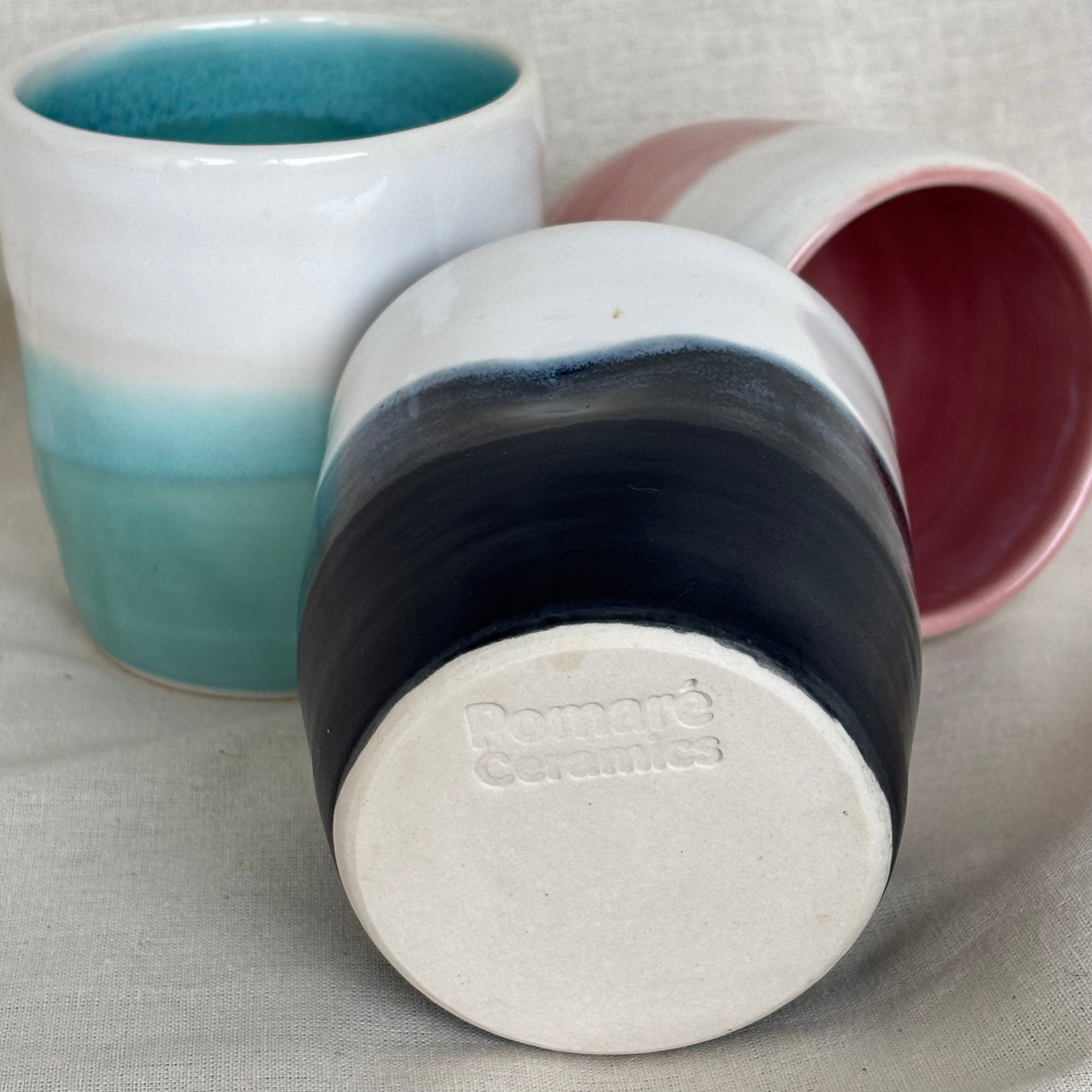 Handmade Ceramic Stoneware Cup | Wheel Thrown | Handleless | Thumb Print | Duo Colours