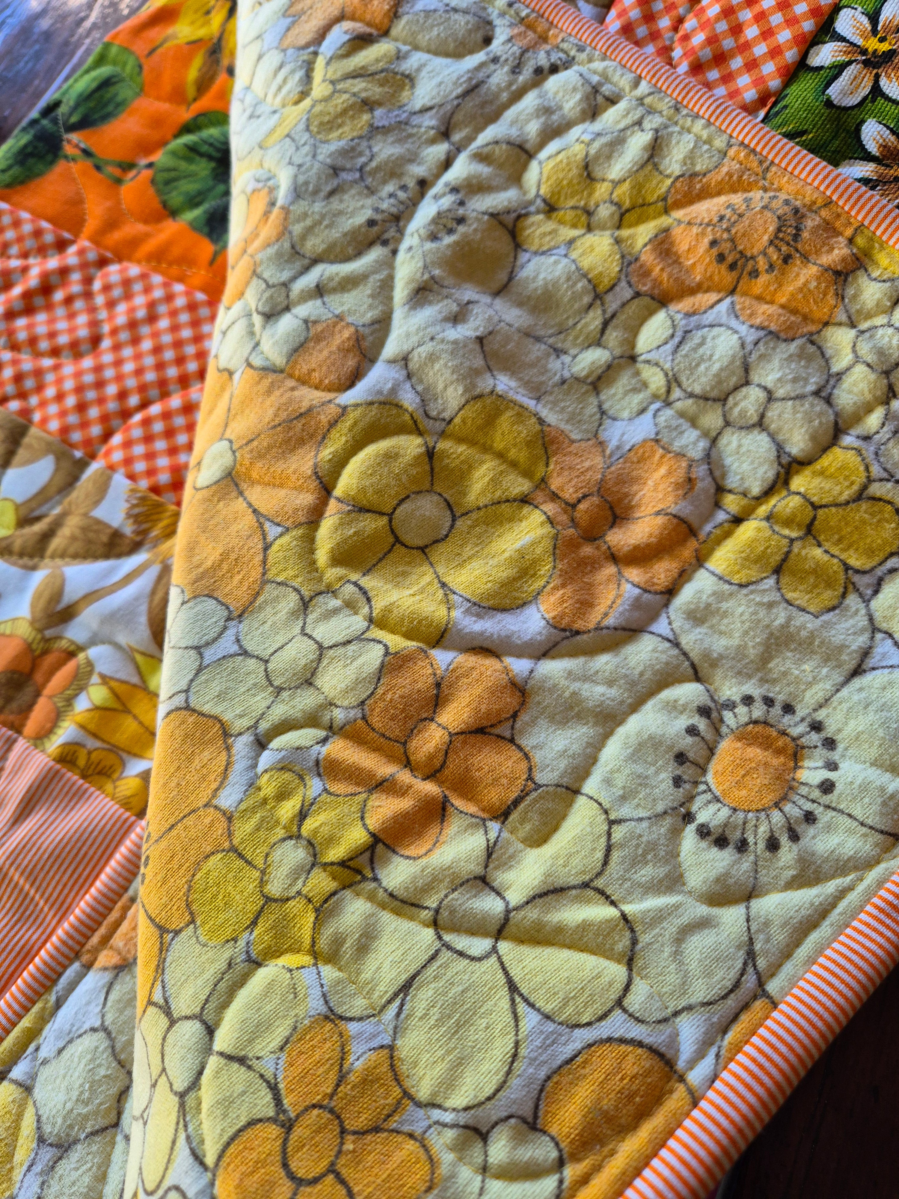 Sunflowers and daisies, girl cot sized quilt