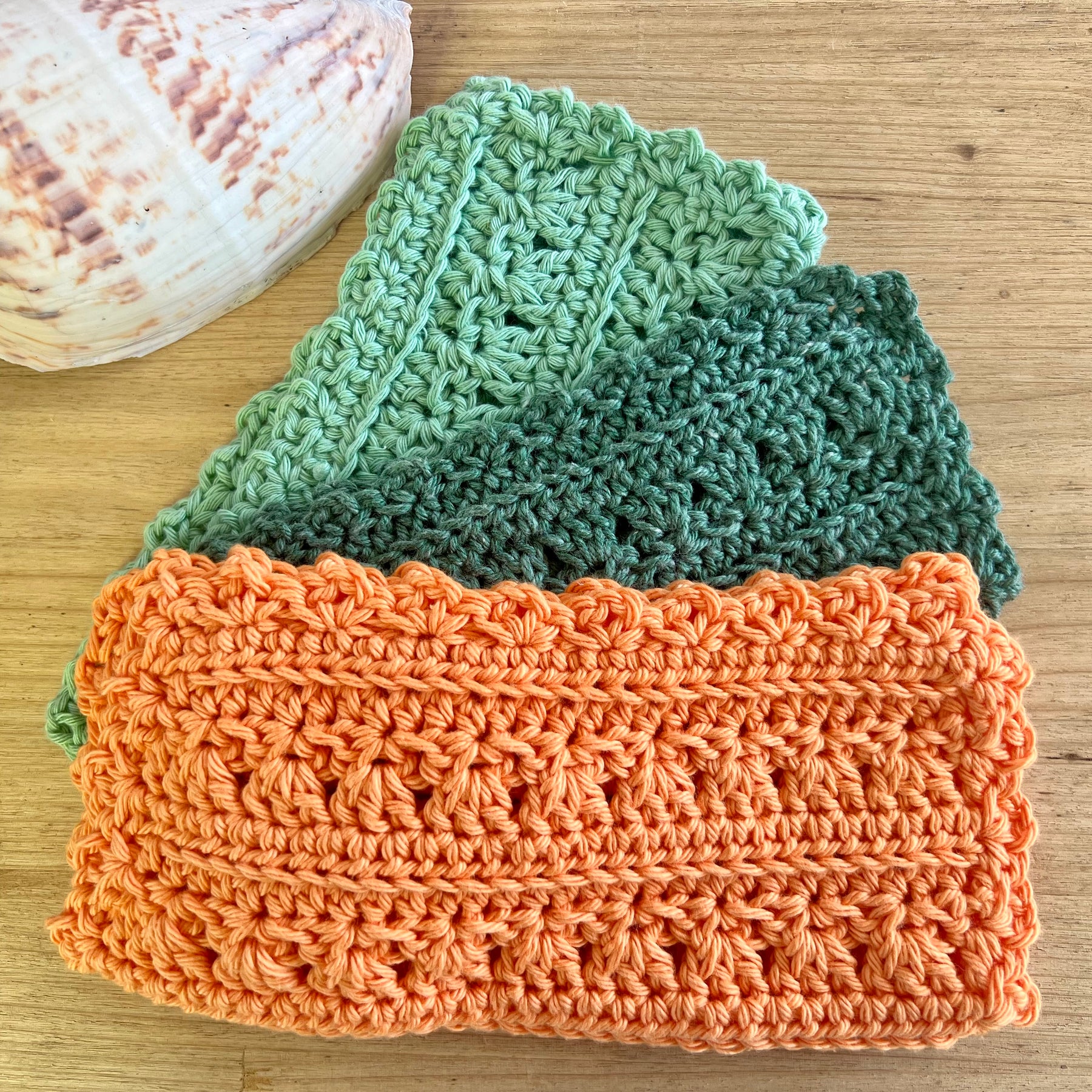 Crochet Washcloths Set of 3 Handmade Cotton Face Cloths  Eco Gift