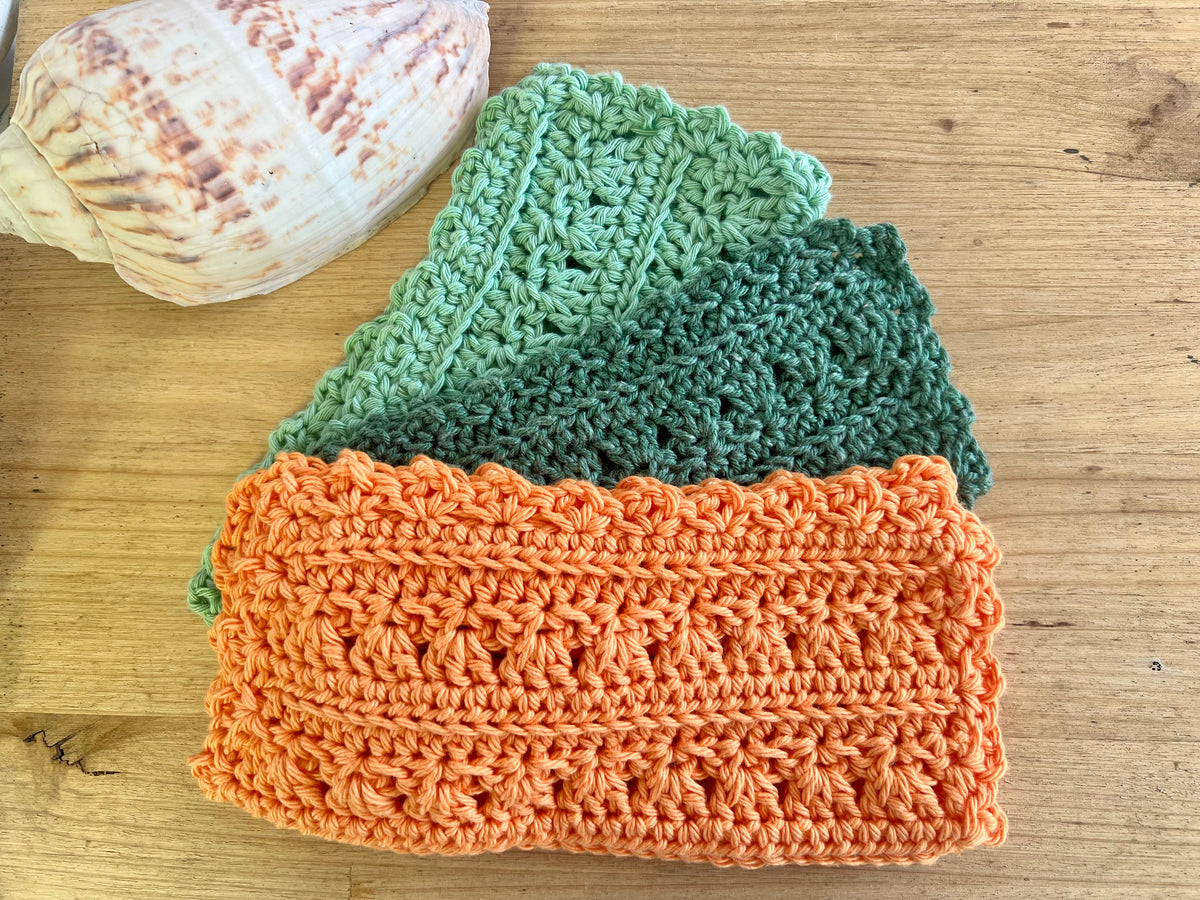 Crochet Washcloths Set of 3 Handmade Cotton Face Cloths  Eco Gift