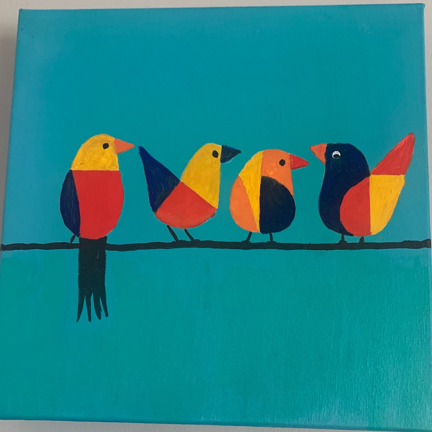 Geometric Birds on Teal Wall Art